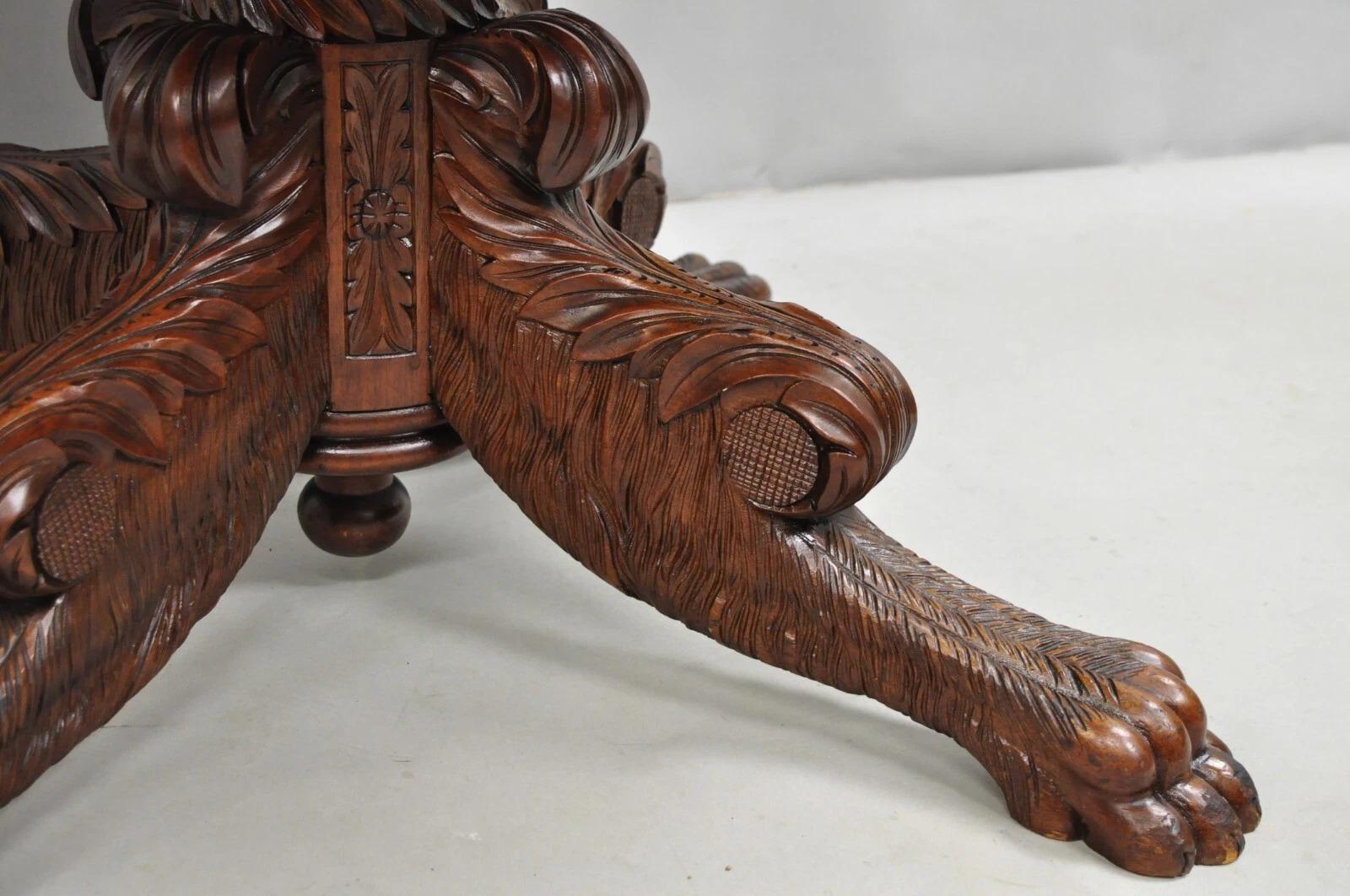 Antique French Empire Carved Mahogany Paw Foot Pedestal Base Round Center Table For Sale 7