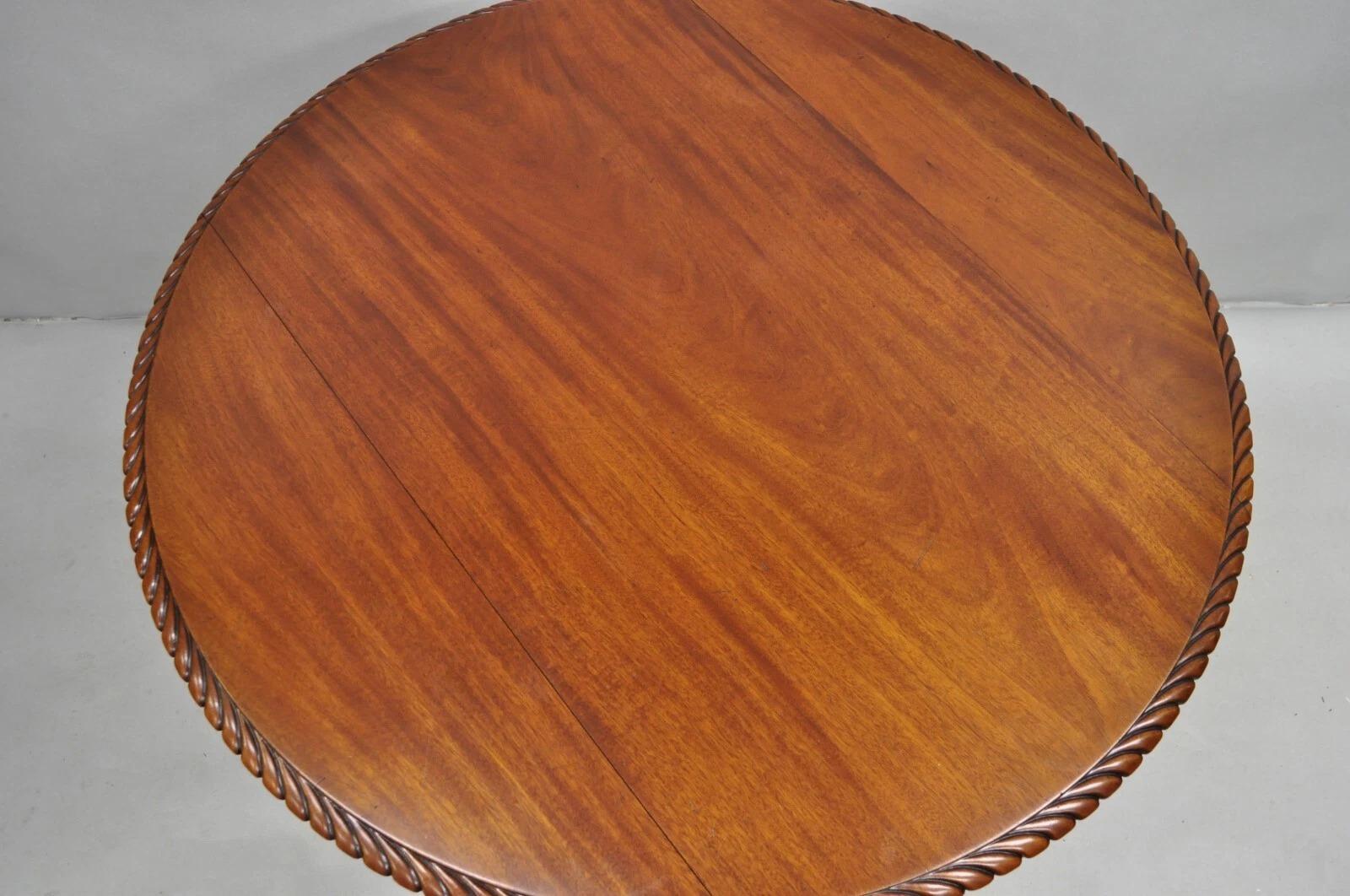 Antique French Empire Carved Mahogany Paw Foot Pedestal Base Round Center Table In Good Condition For Sale In Philadelphia, PA