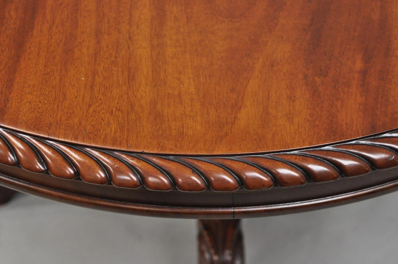 19th Century Antique French Empire Carved Mahogany Paw Foot Pedestal Base Round Center Table For Sale