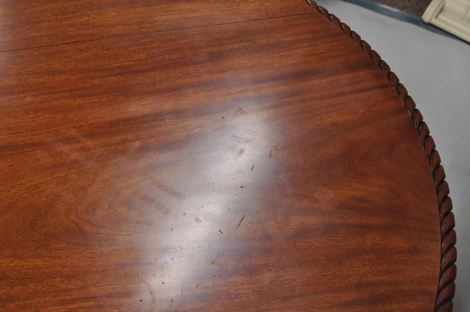 Antique French Empire Carved Mahogany Paw Foot Pedestal Base Round Center Table For Sale 3