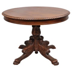 Antique French Empire Carved Mahogany Paw Foot Pedestal Base Round Center Table