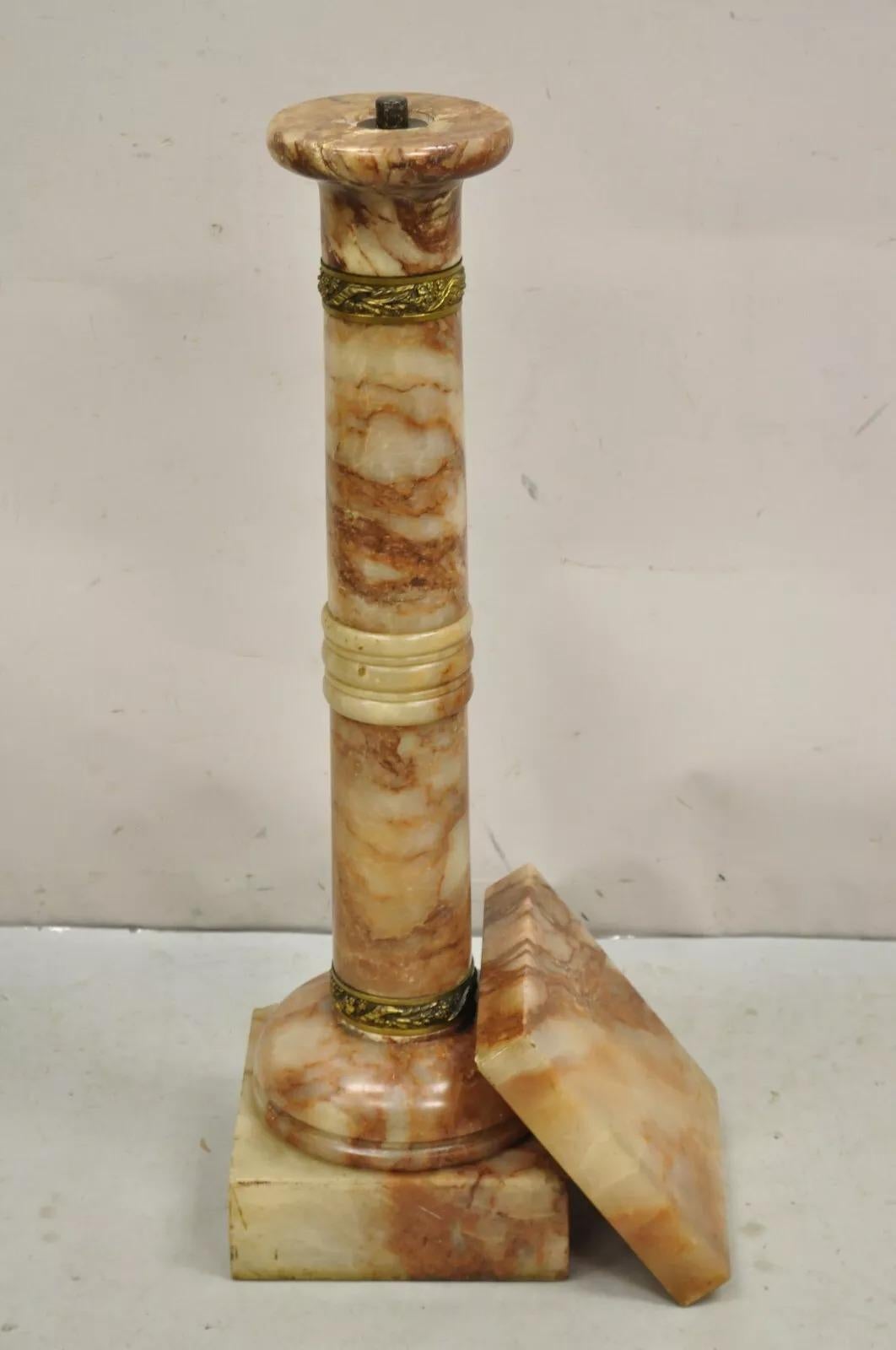 Antike Französisch Empire geschnitzt Onyx und Bronze montiert Brown Column Pedestal 4