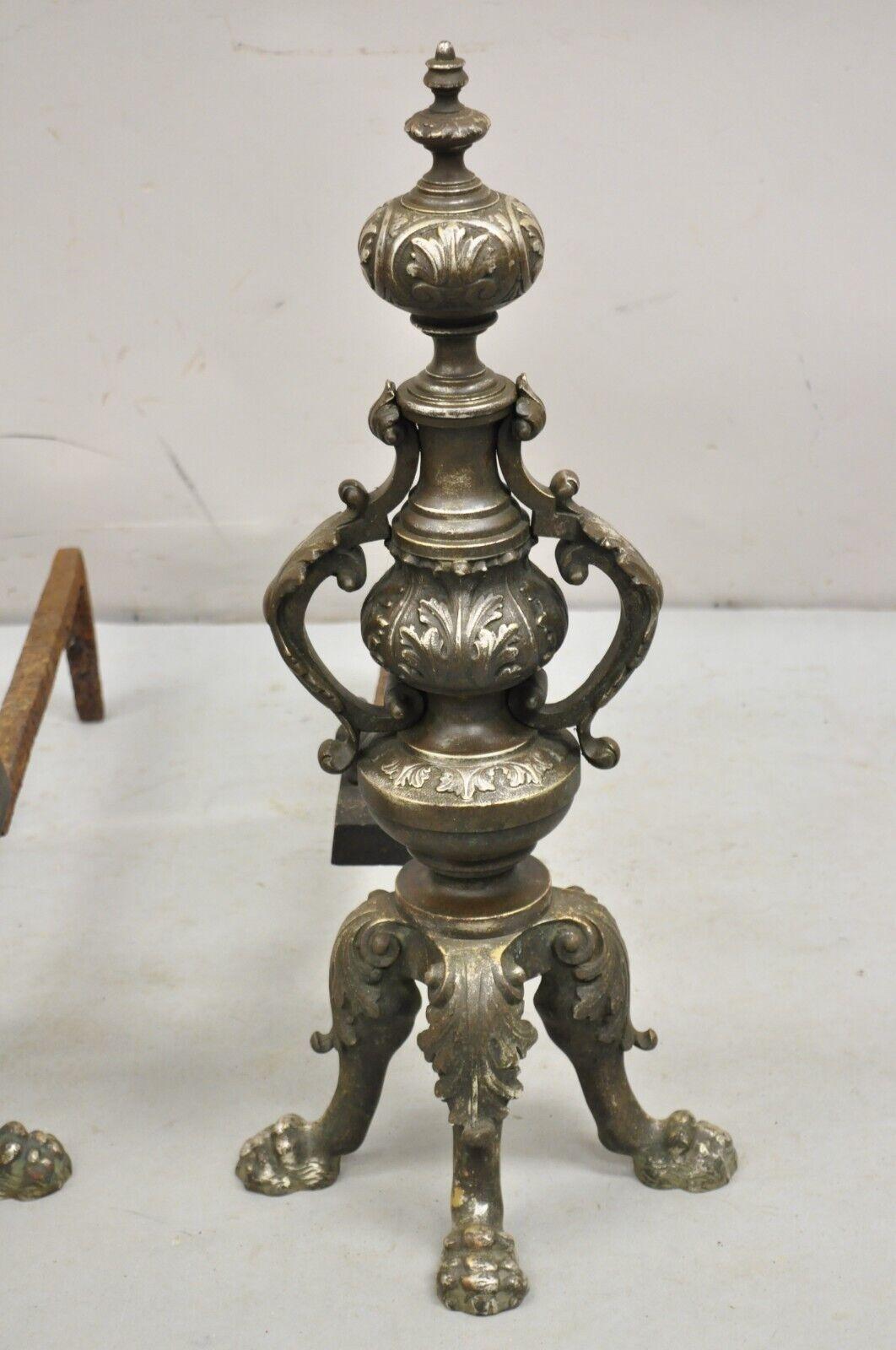 Antiguos Andirones Imperio Francés de Hierro Fundido y Bronce Plateado - un Par en venta 6