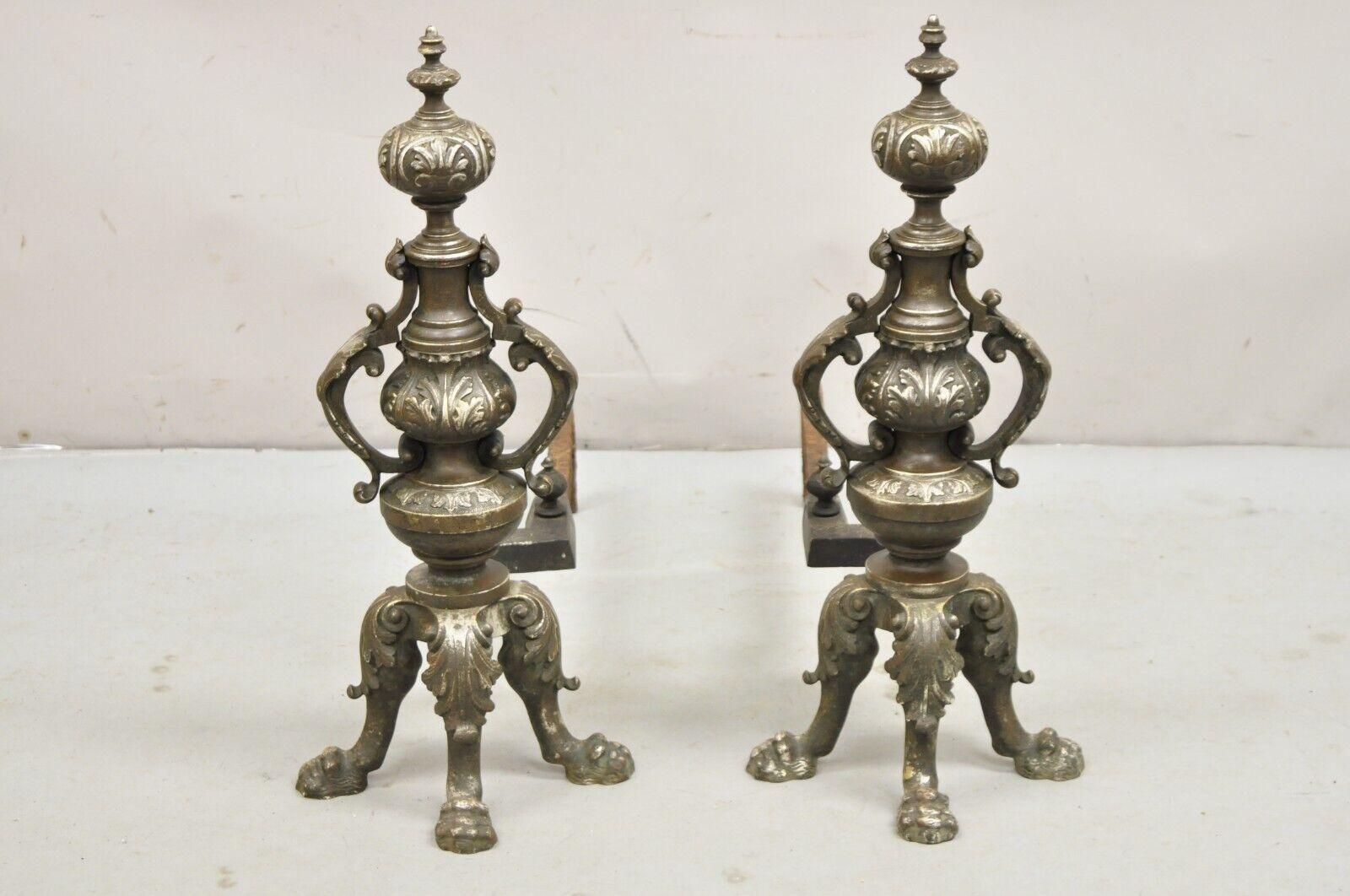 Antiguos Andirones Imperio Francés de Hierro Fundido y Bronce Plateado - un Par en venta 7