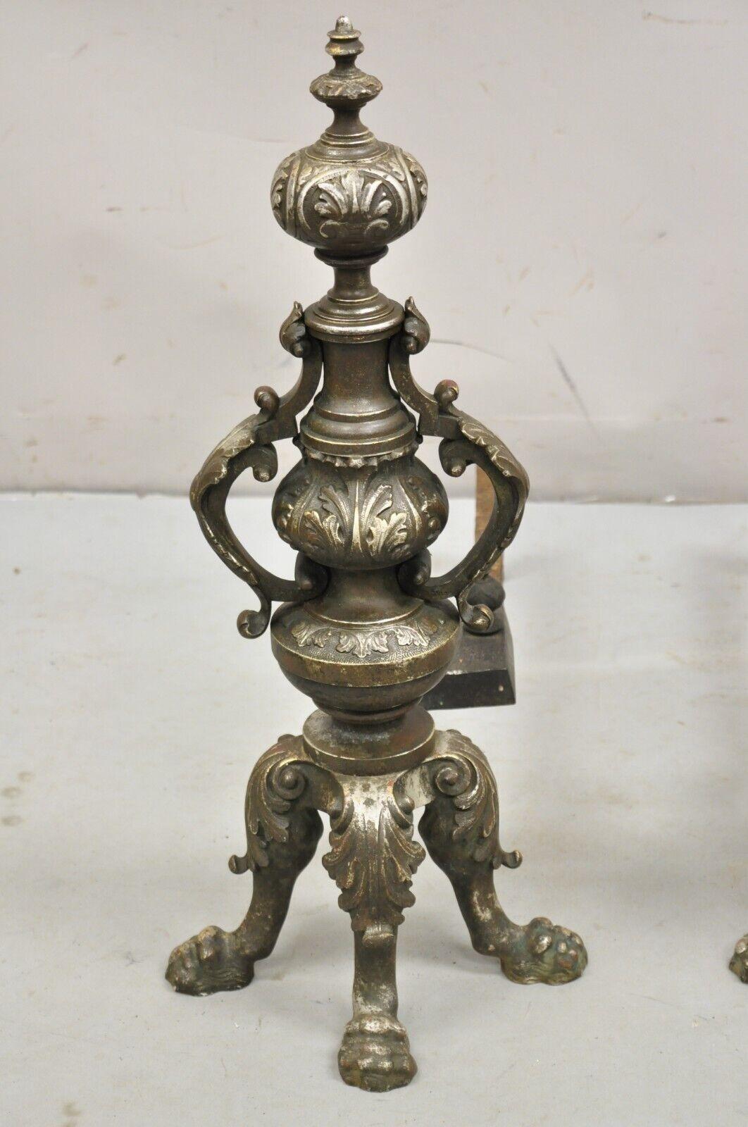 Antiguos Andirones Imperio Francés de Hierro Fundido y Bronce Plateado - un Par Vaciado en venta
