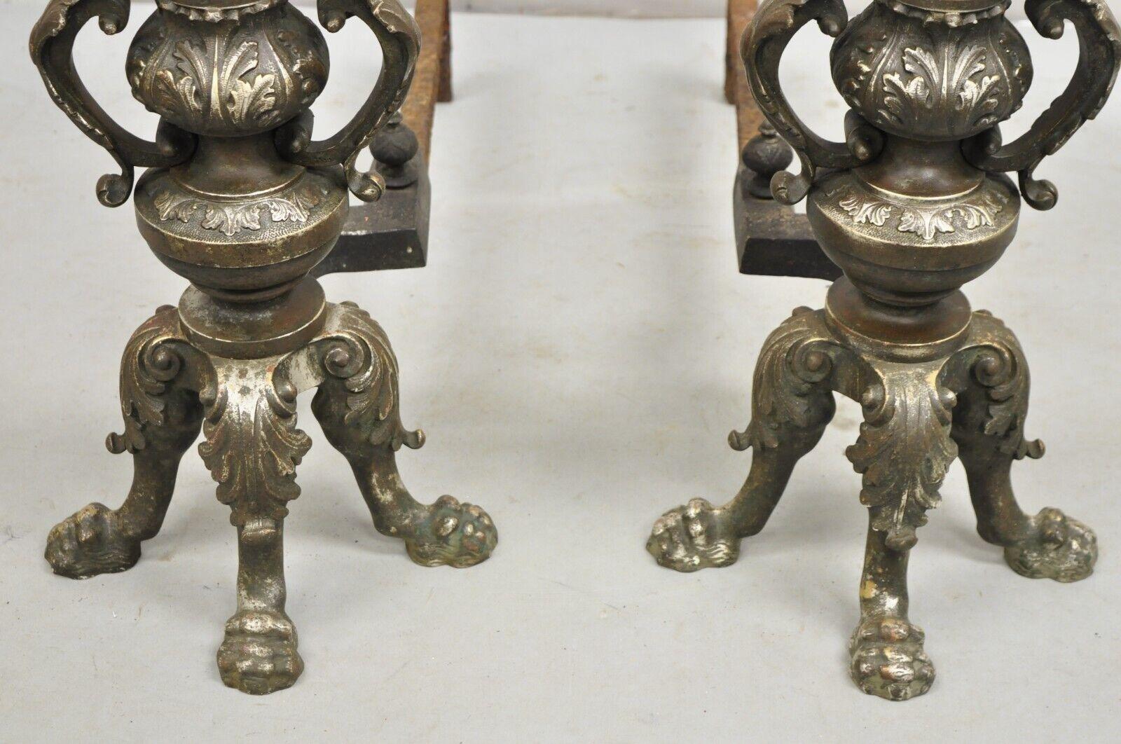 Antiguos Andirones Imperio Francés de Hierro Fundido y Bronce Plateado - un Par en Bueno estado para la venta en Philadelphia, PA