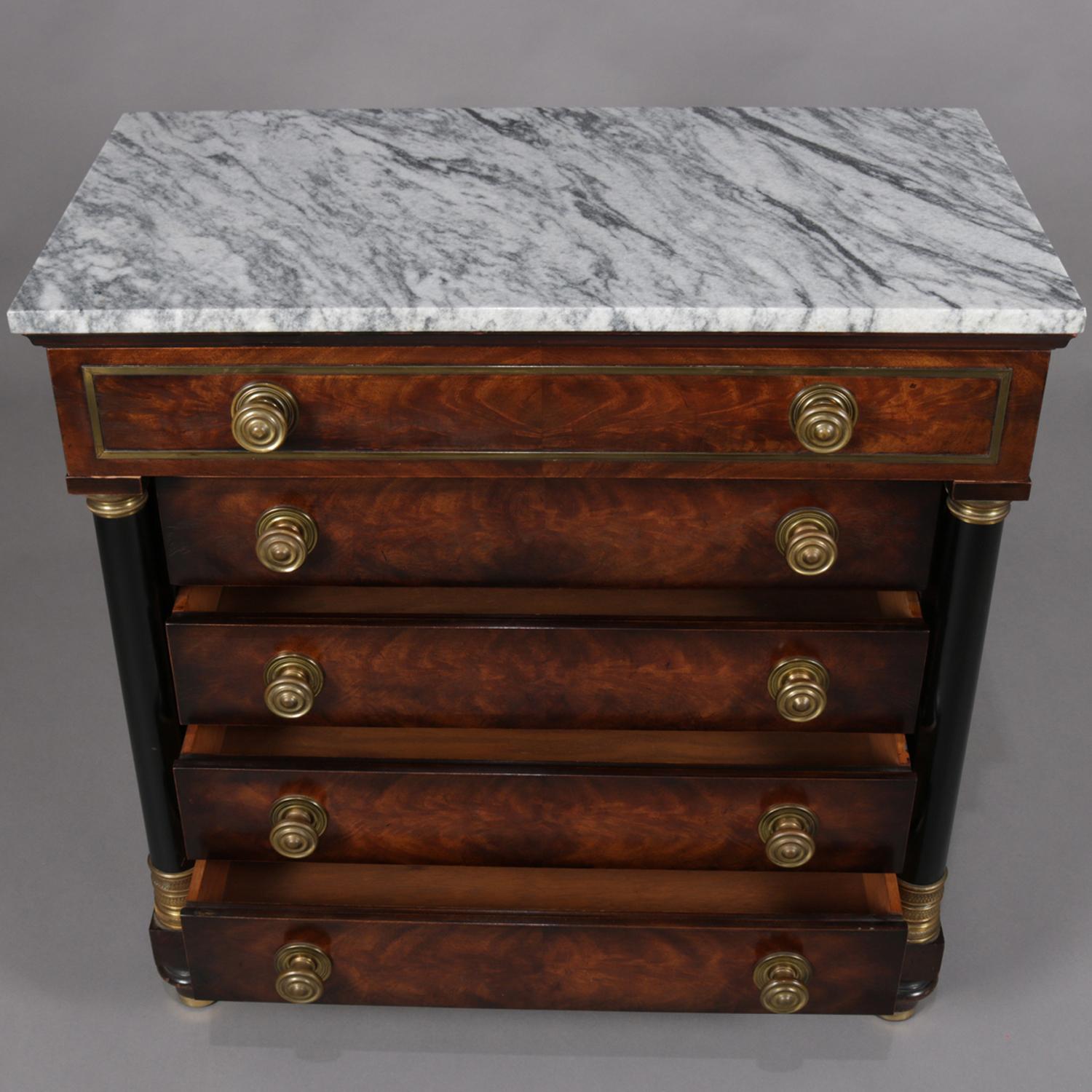 Antique French Empire C.H. Lannuier School Figured Mahogany and Bronze Chest In Good Condition In Big Flats, NY