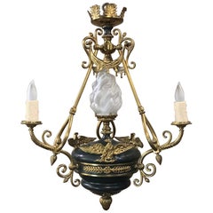 Antique French Empire Chandelier in Bronze and Enamel