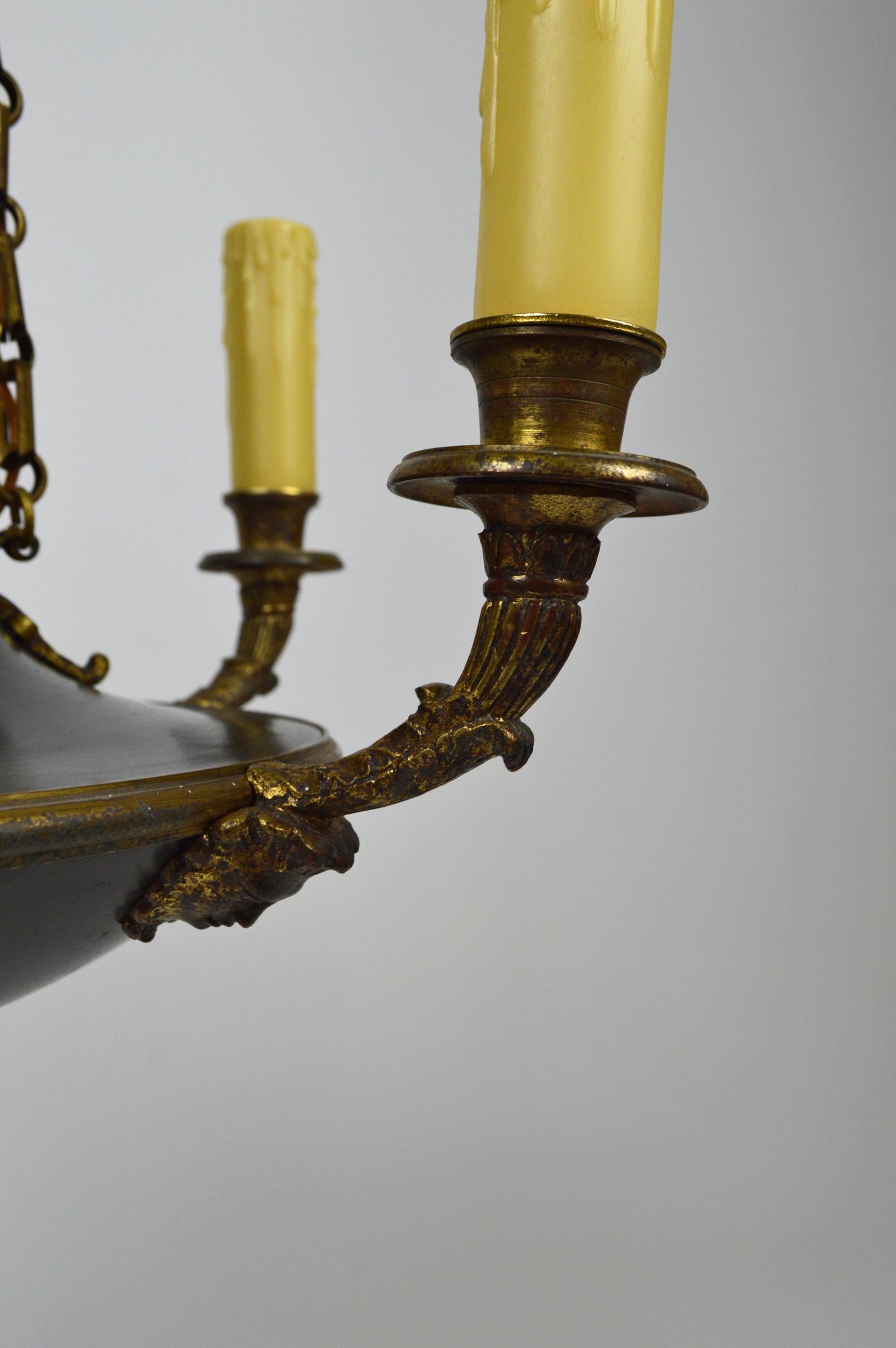 Antique French Empire Chandelier in Patinated Bronze, 19th Century For Sale 8