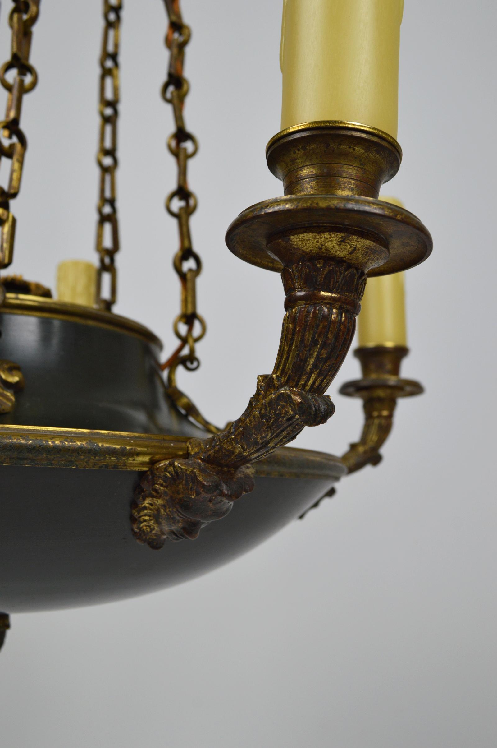 Antique French Empire Chandelier in Patinated Bronze, 19th Century For Sale 10