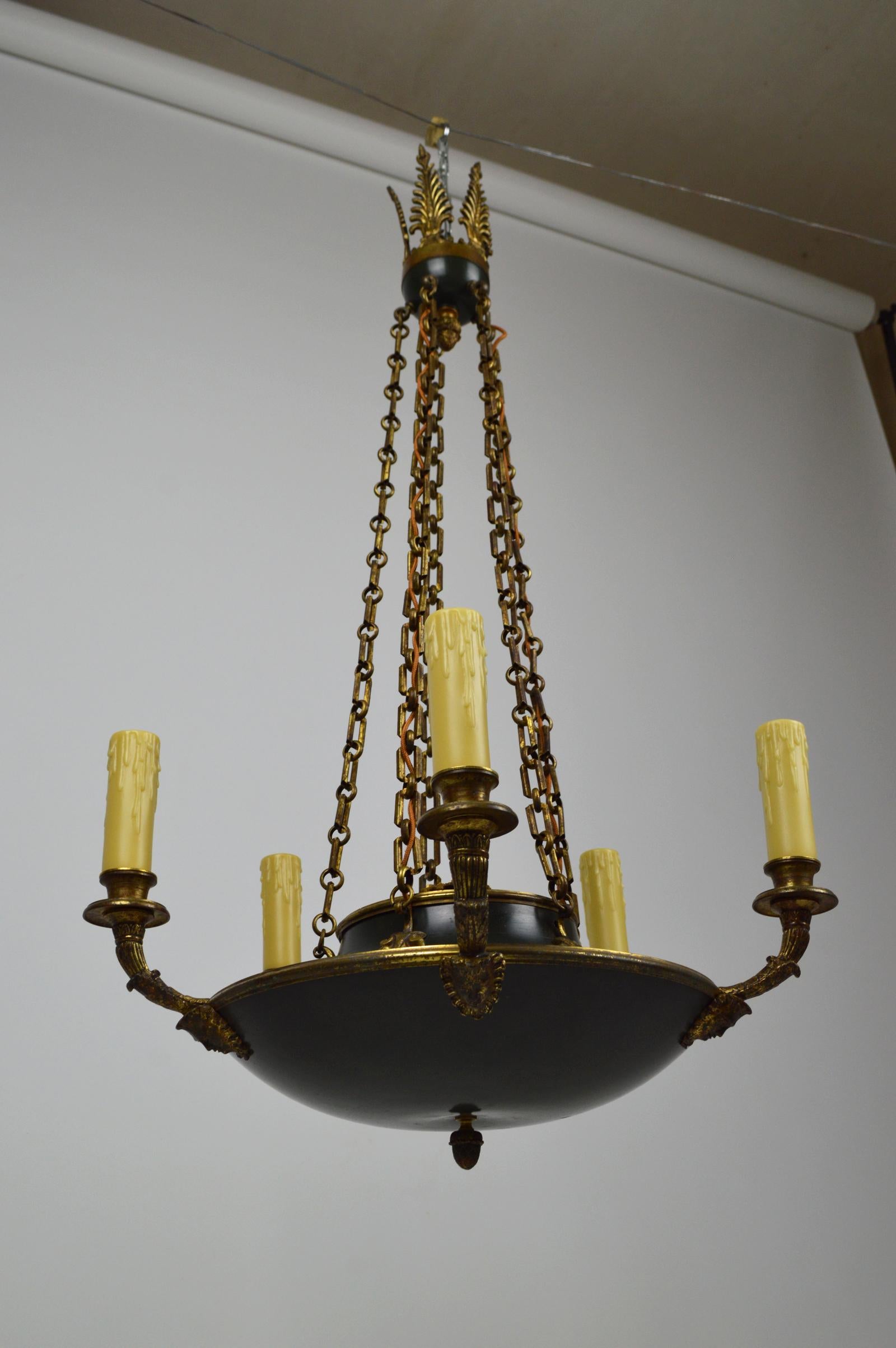 Antique French Empire Chandelier in Patinated Bronze, 19th Century In Good Condition For Sale In L'Etang, FR