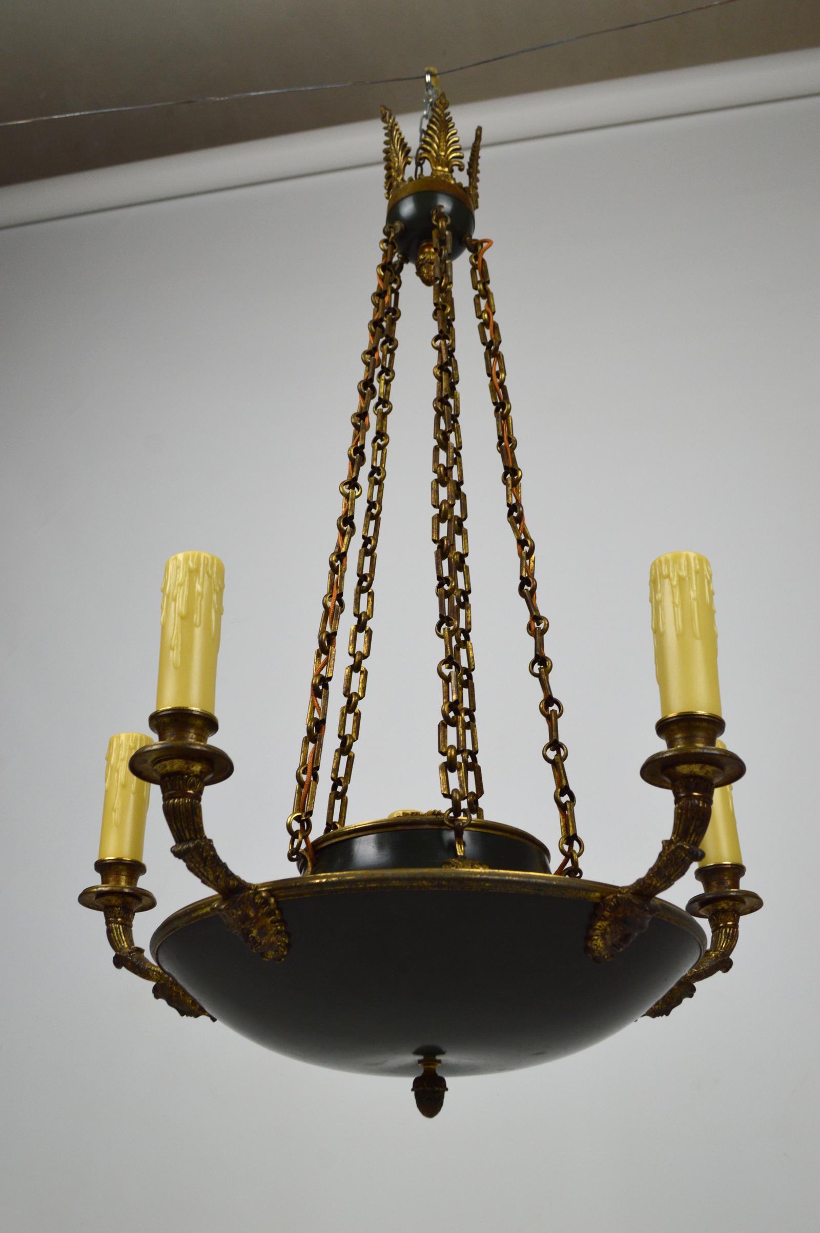 Antique French Empire Chandelier in Patinated Bronze, 19th Century For Sale 1