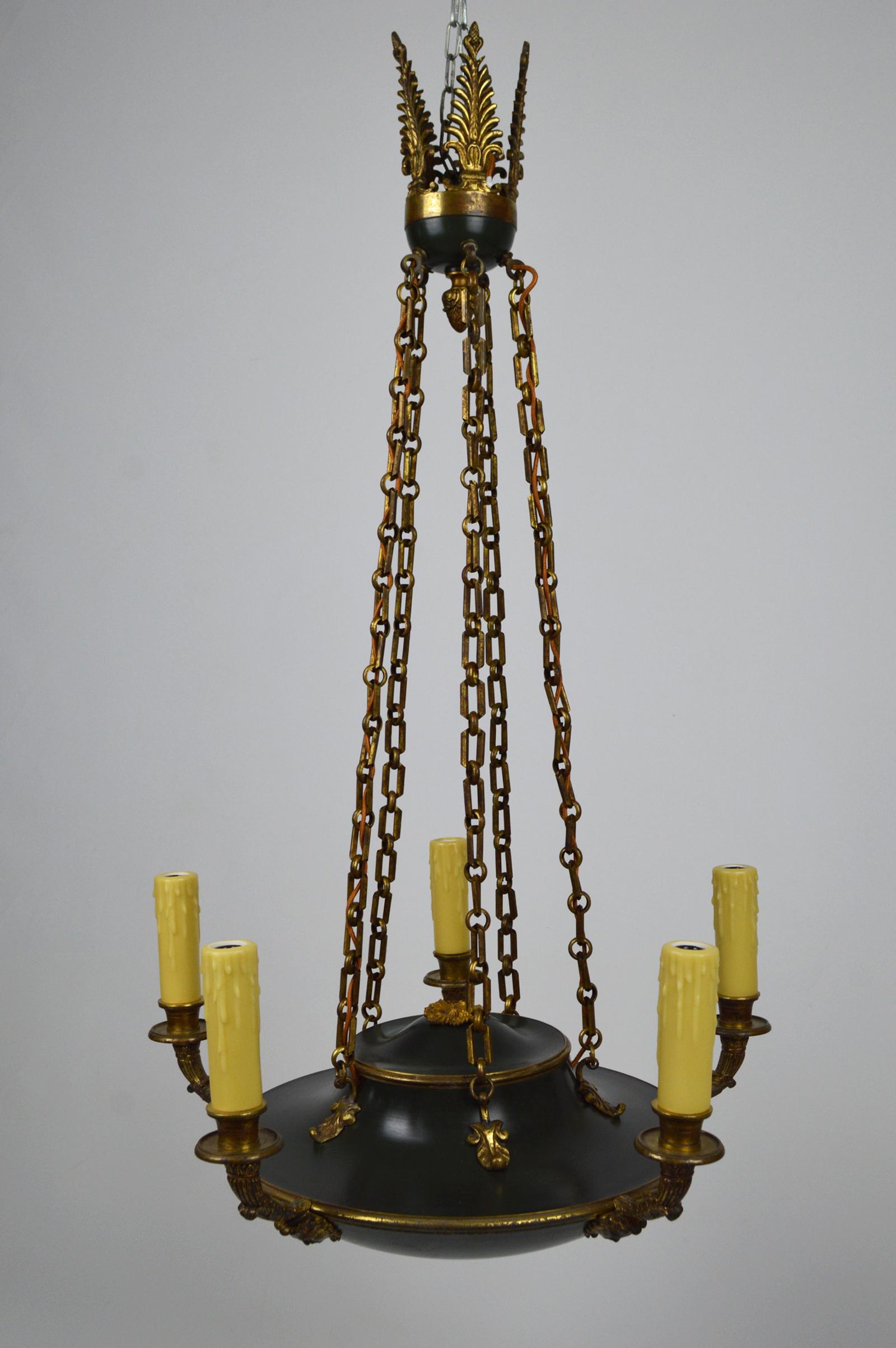 Antique French Empire Chandelier in Patinated Bronze, 19th Century For Sale 2