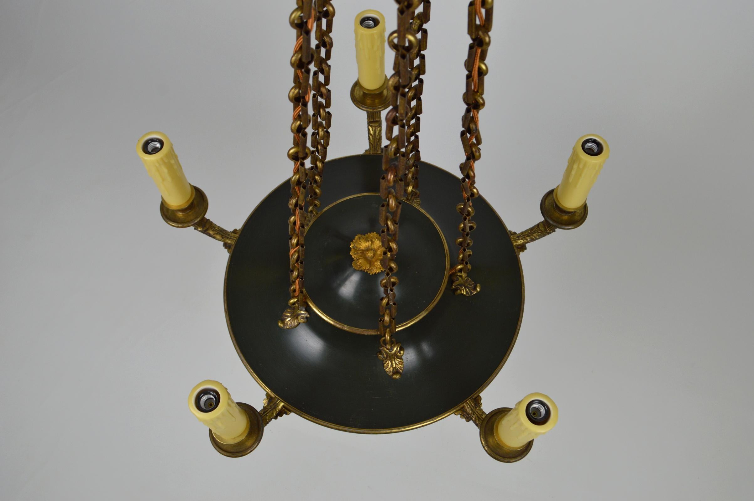 Antique French Empire Chandelier in Patinated Bronze, 19th Century For Sale 3