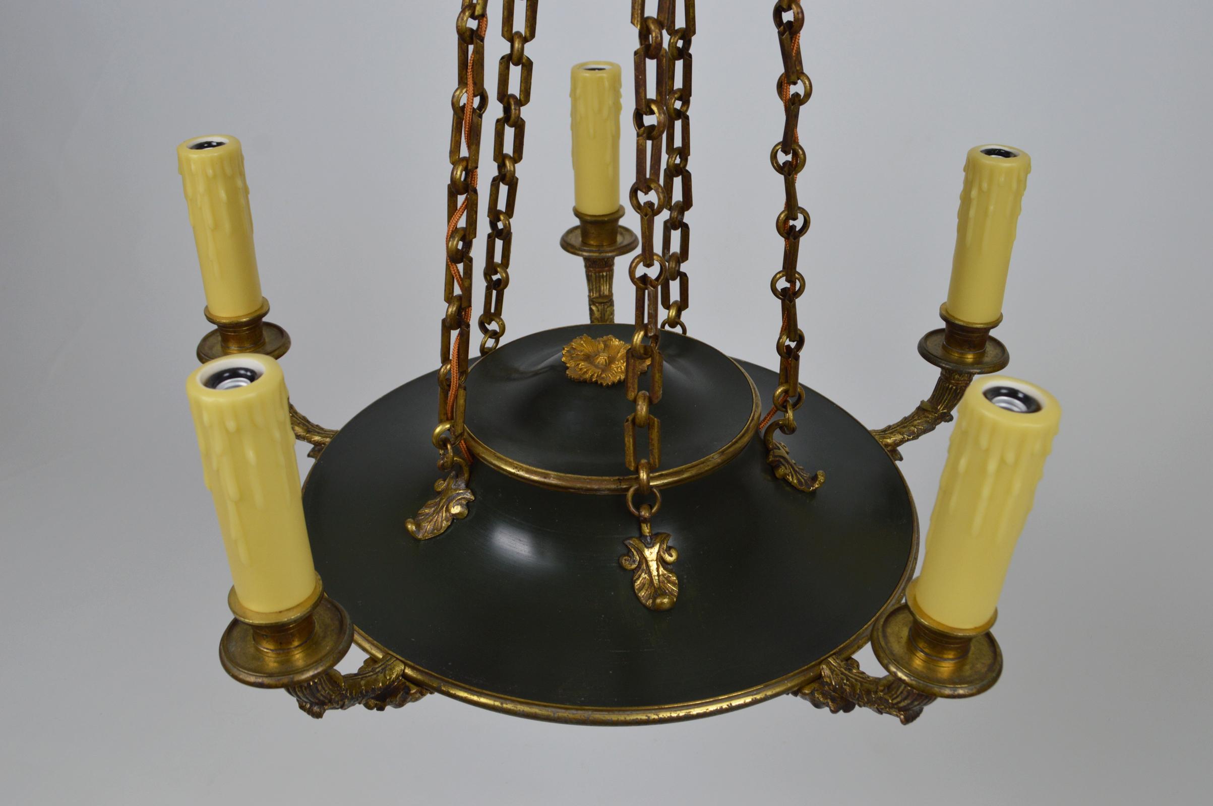 Antique French Empire Chandelier in Patinated Bronze, 19th Century For Sale 4
