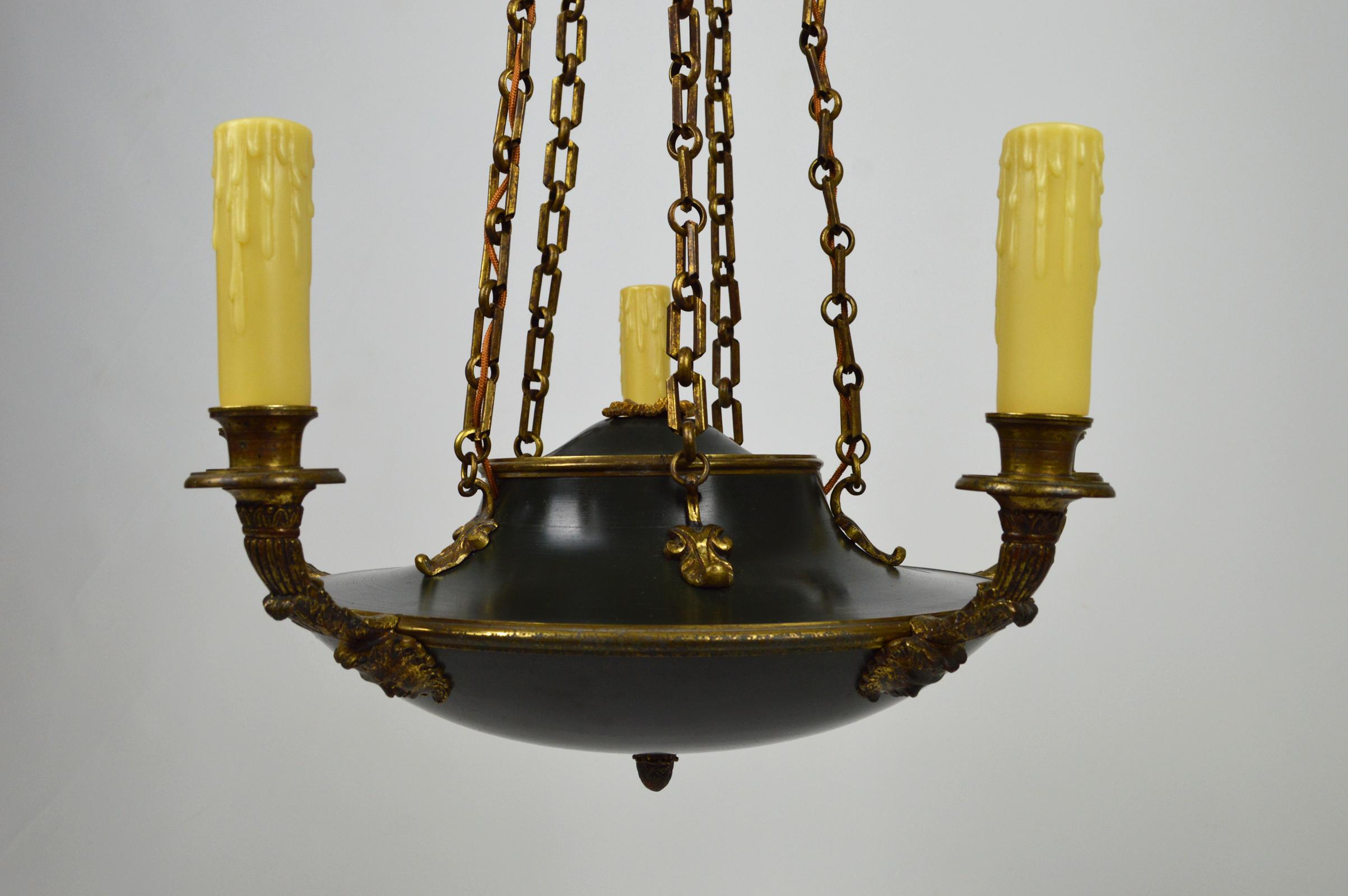 Antique French Empire Chandelier in Patinated Bronze, 19th Century For Sale 5