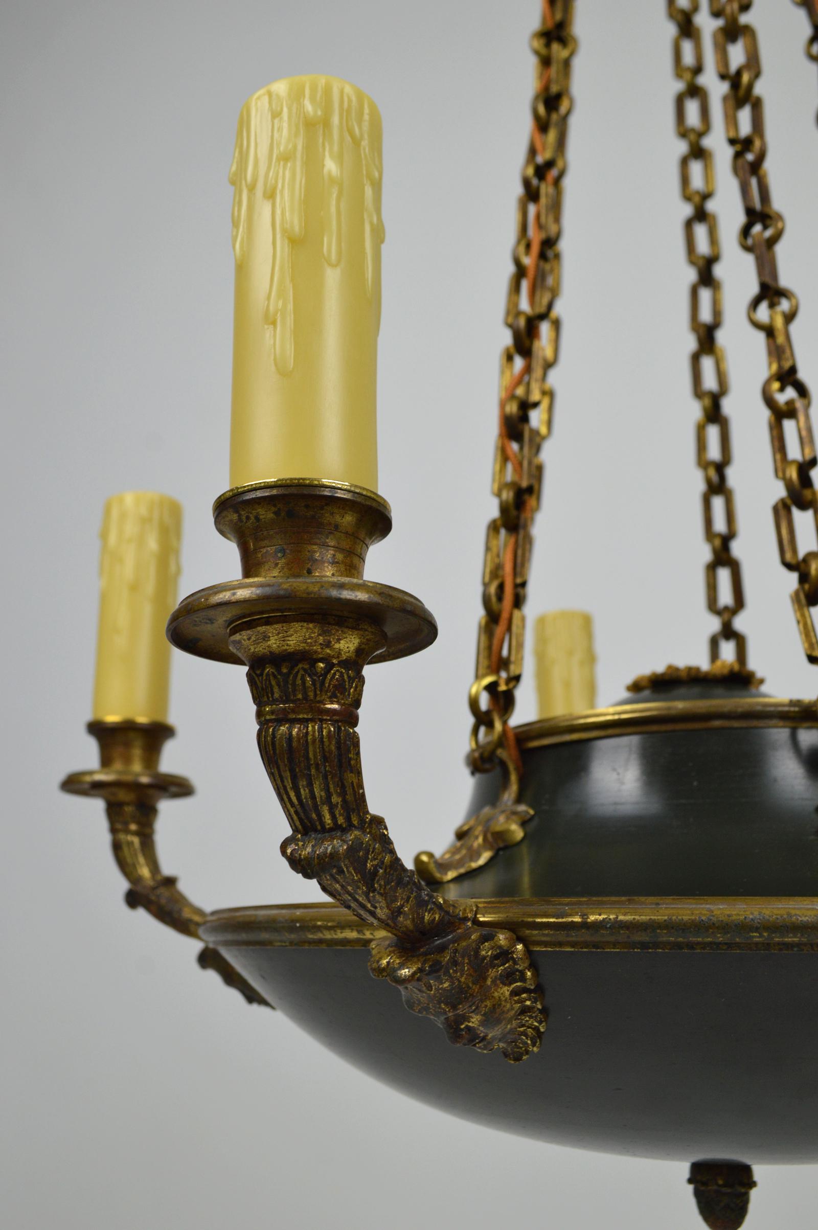 Antique French Empire Chandelier in Patinated Bronze, 19th Century For Sale 6