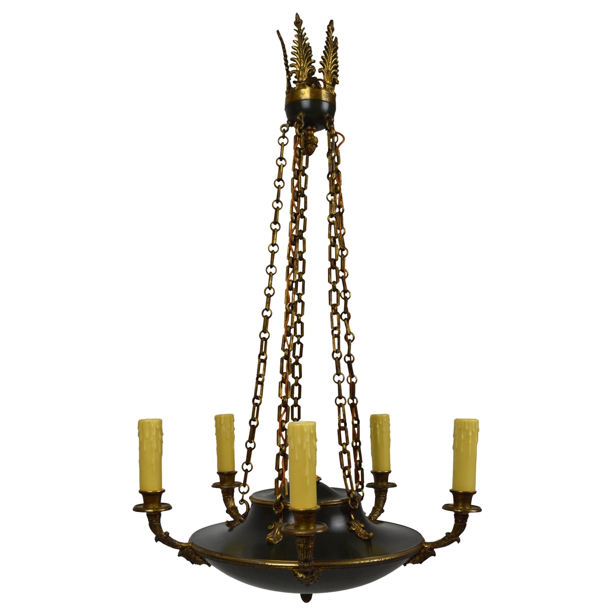 Antique French Empire Chandelier in Patinated Bronze, 19th Century For Sale