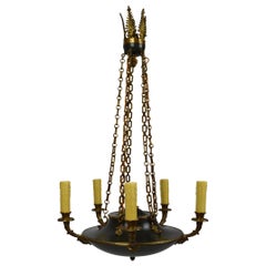 Antique French Empire Chandelier in Patinated Bronze, 19th Century