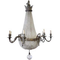 Antike Französisch Empire-Kronleuchter Ormolu Beaded Crystal 14 Light Chandelier