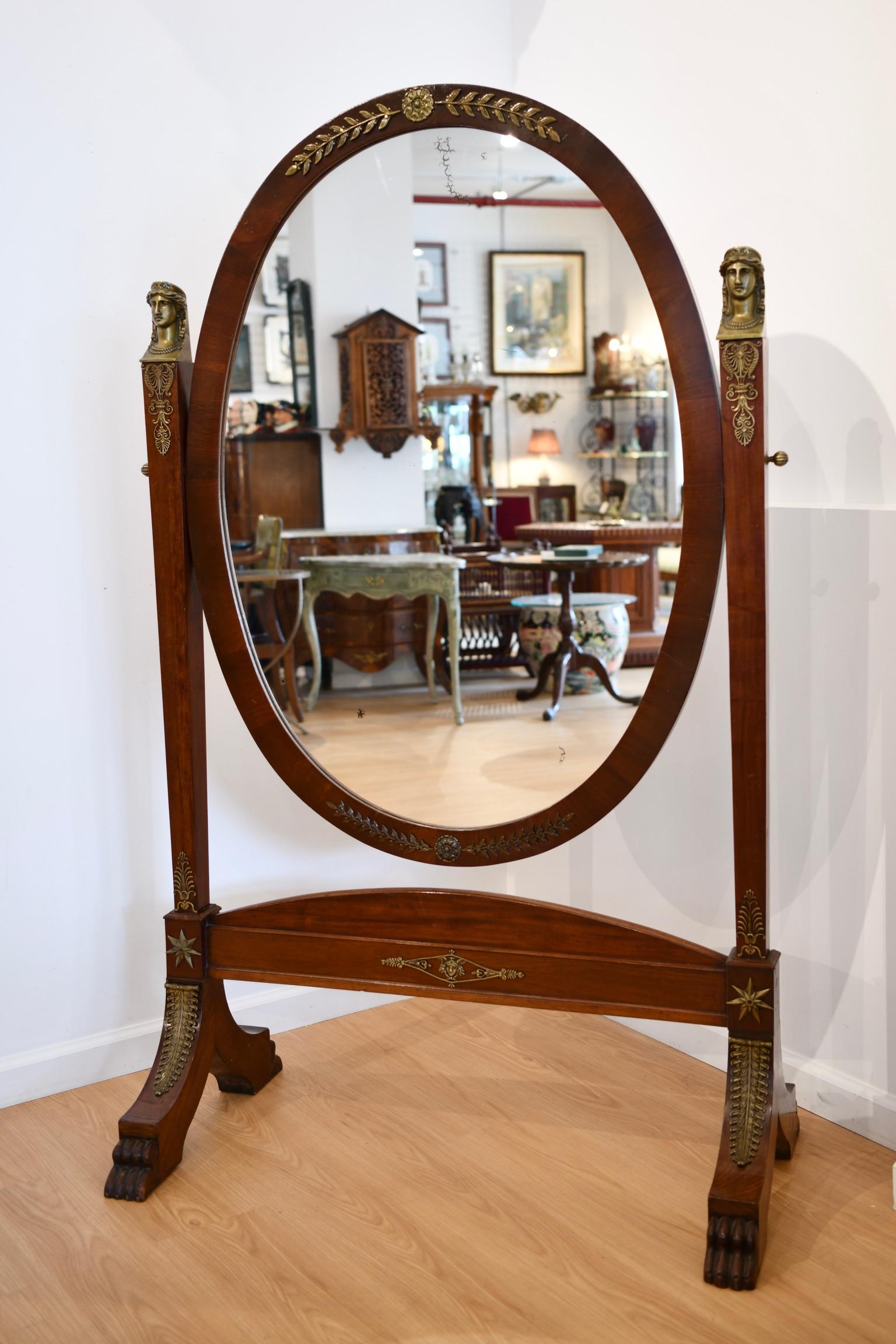 Antique French Empire Cheval Mirror In Good Condition For Sale In Brooklyn, NY