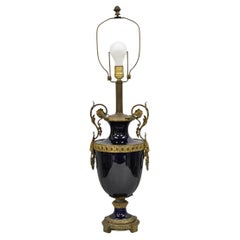 Antique French Empire Cobalt Blue Porcelain Figural Gilt Bronze Urn Table Lamp