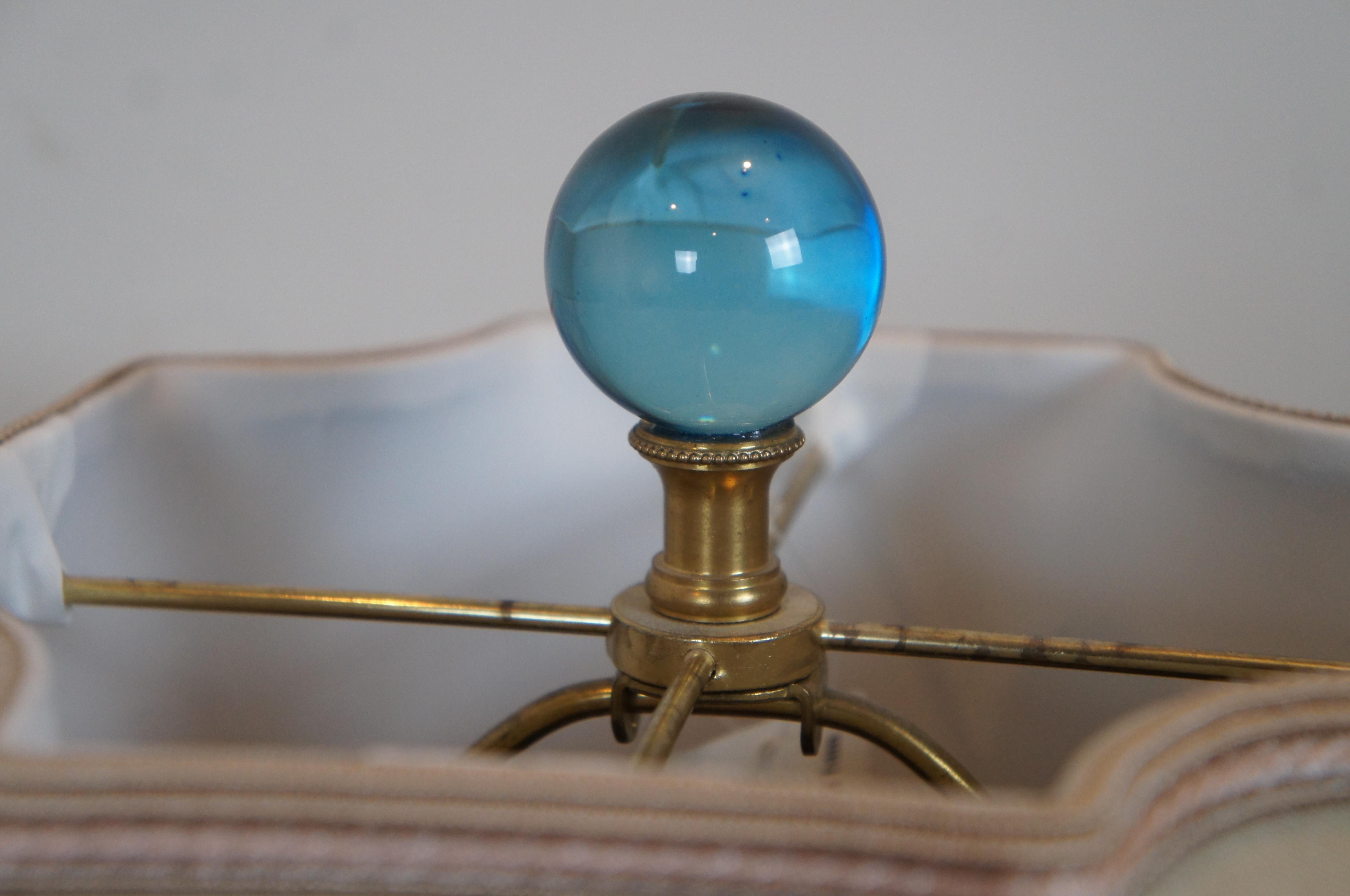 Antique French Empire Converted Cobalt Blue Glass Brass Oil Lamp Urn 29