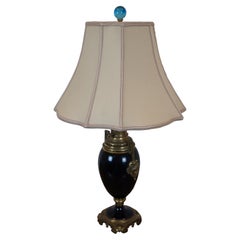 Antique French Empire Converted Cobalt Blue Glass Brass Oil Lamp Urn 29"
