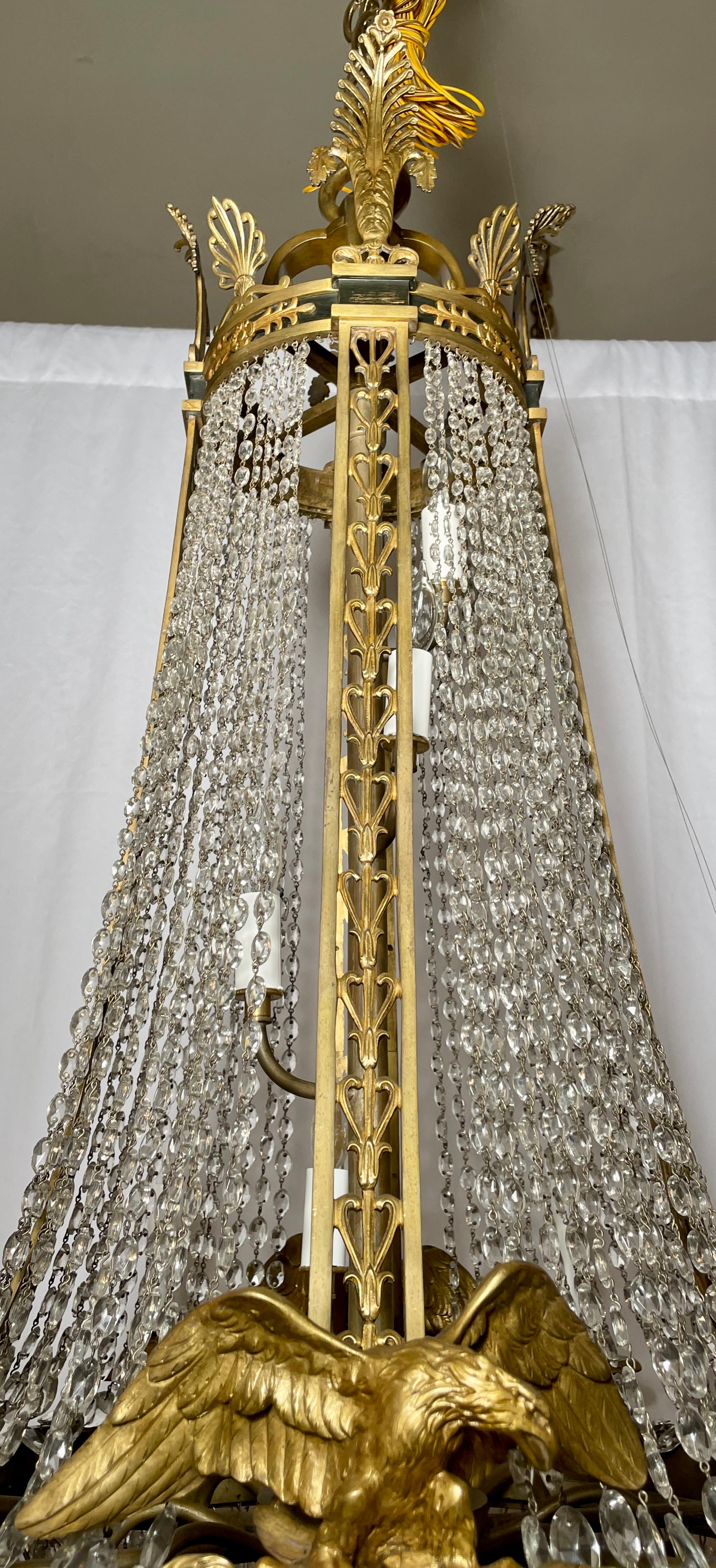 Antique French Empire Cut Crystal and Gold Bronze Chandelier, circa 1890 In Good Condition In New Orleans, LA