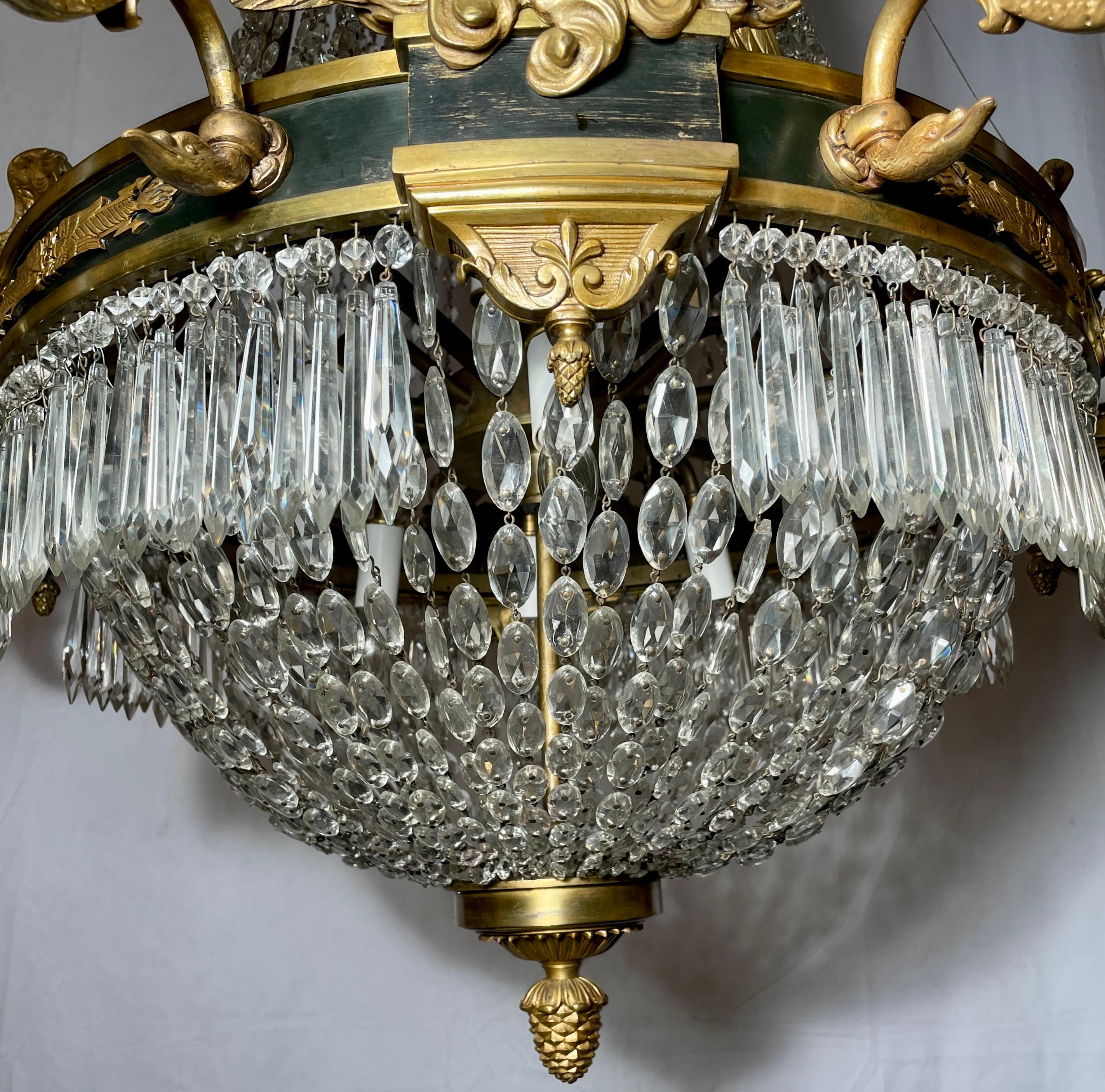 Antique French Empire Cut Crystal and Gold Bronze Chandelier, circa 1890 2