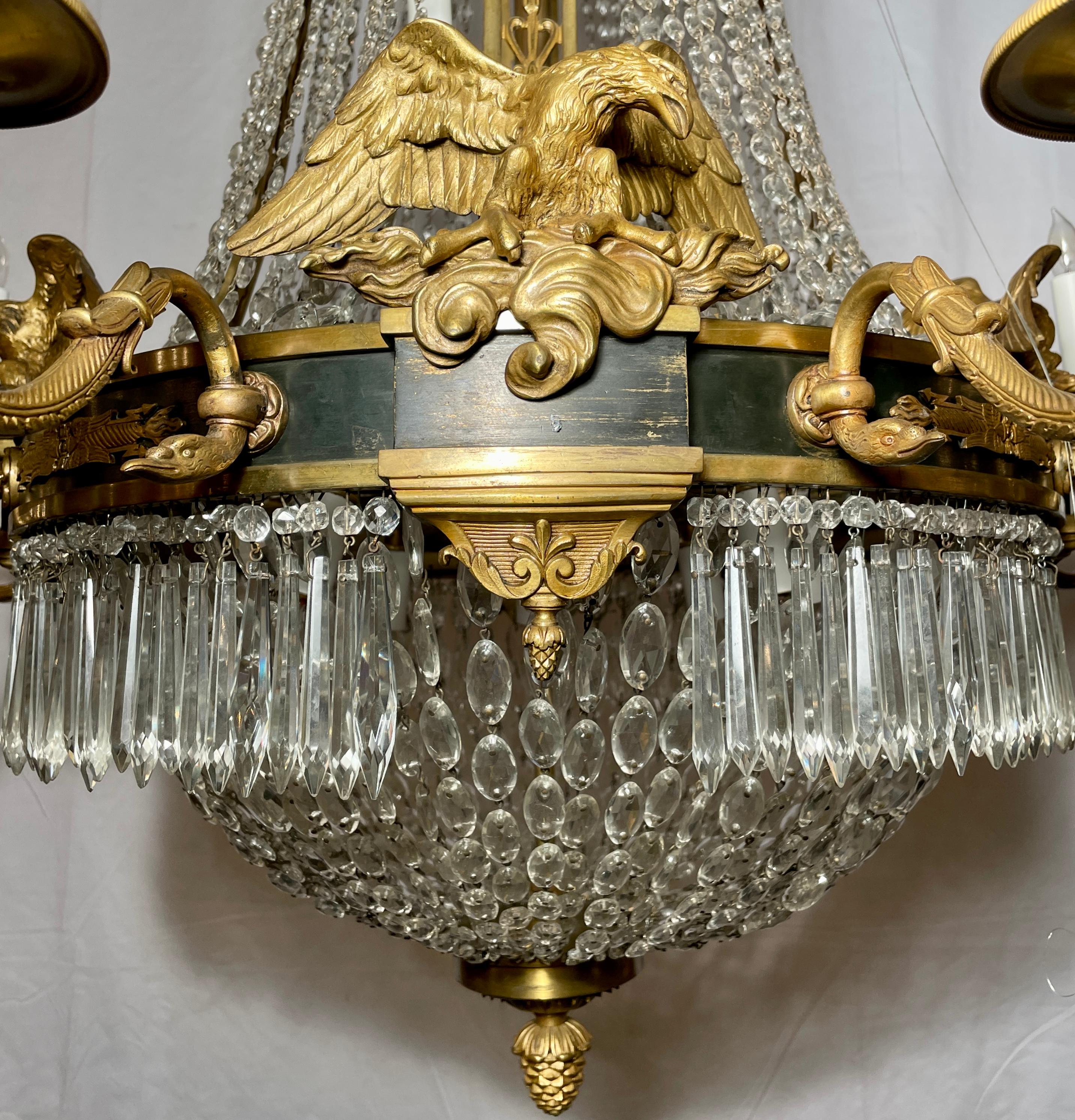 Antique French Empire Cut Crystal and Gold Bronze Chandelier, circa 1890 3