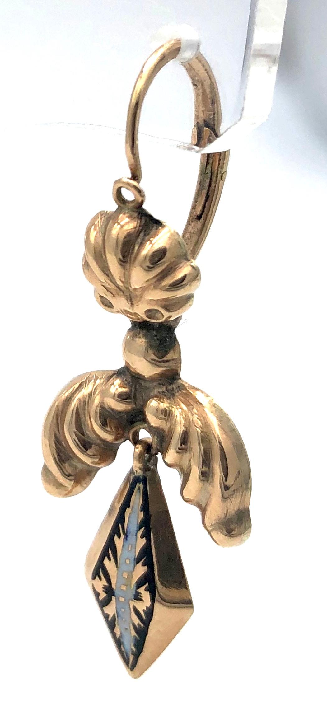 Antike, antike Uhren  Ohrgehänge mit Tag- und Nacht-Roségold-Emaille Damen im Angebot