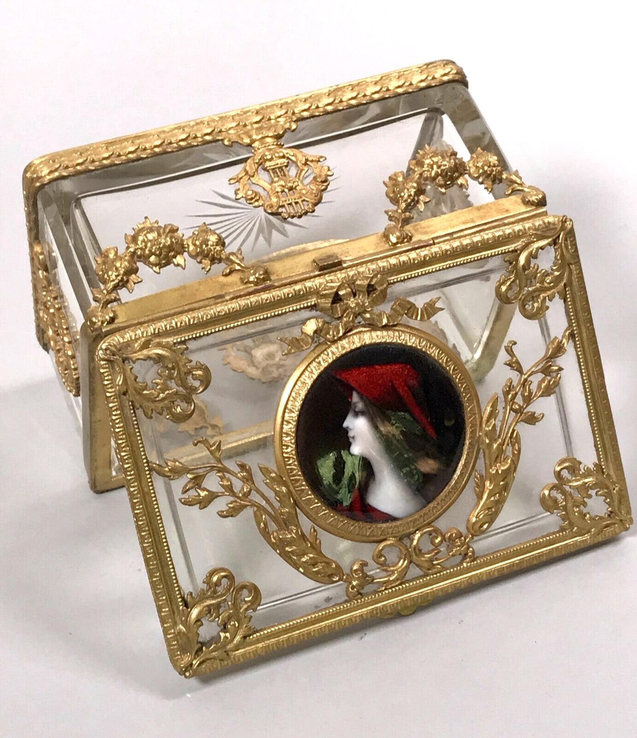 Antiguo Cofre Imperio French Dore Bronce Esmaltado Belle Époque en venta