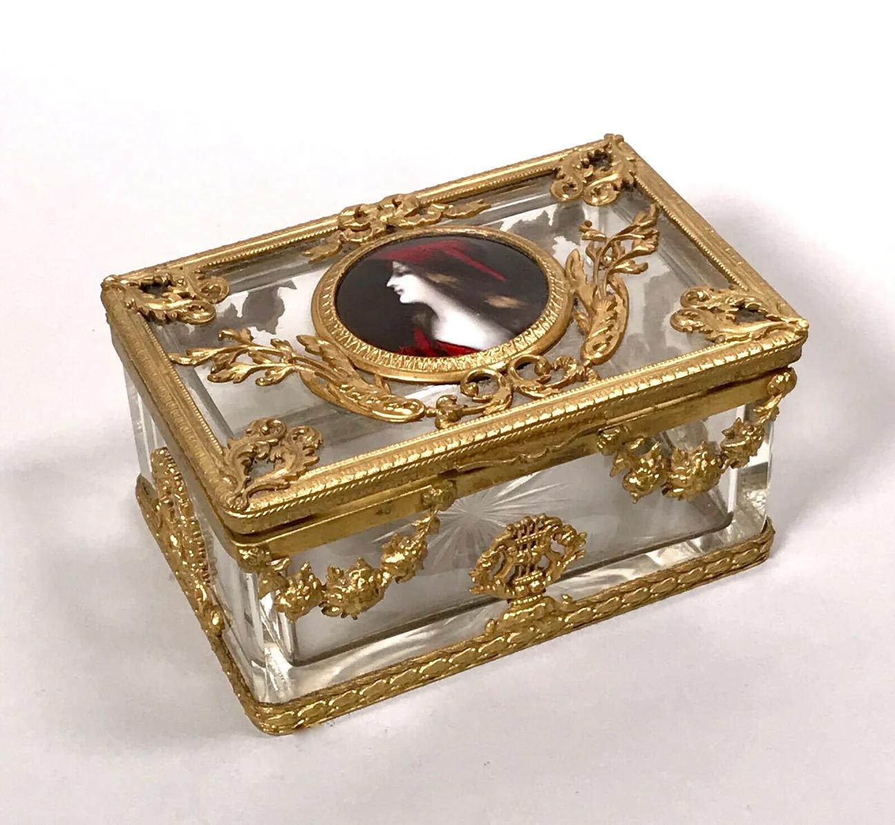 Antiguo Cofre Imperio French Dore Bronce Esmaltado Francés en venta
