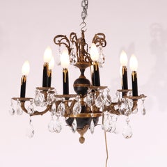Antique French Empire Ebonized & Gilt Metal Chandelier circa 1930