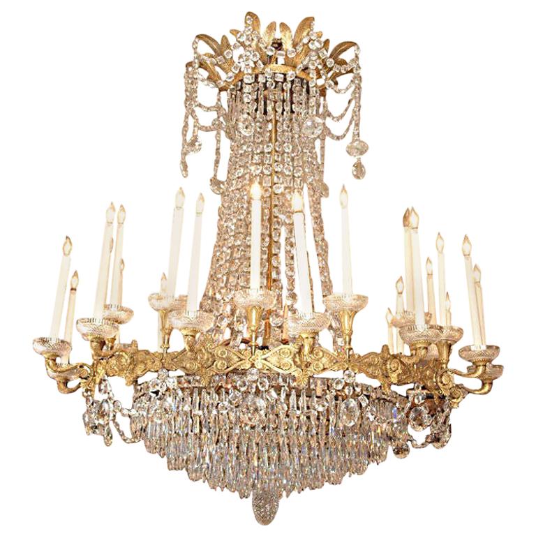 Antique French Empire Exceptional Ormolu and Baccarat Chandelier