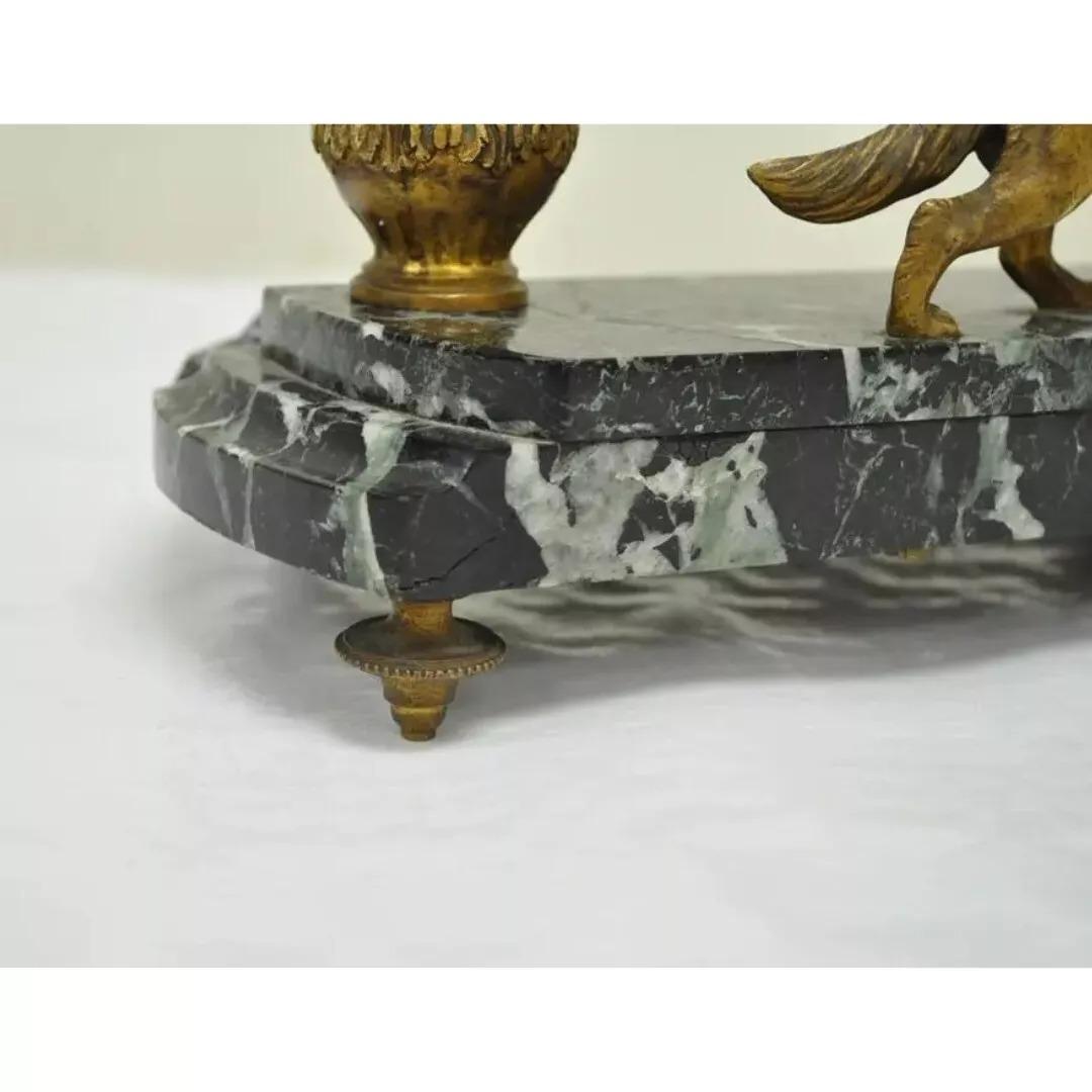 Antique French Empire Figural Bronze & Marble Hunting Dog Desk Double Inkwell For Sale 3