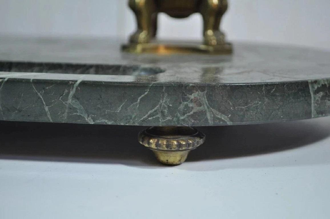 Antique French Empire Figural Bronze Sphinx Green Marble Desk Top Double Inkwell en vente 1
