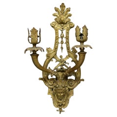 Antique French Empire Figural Gilt Bronze Wall Sconce with Woman 
Foliage 19thC