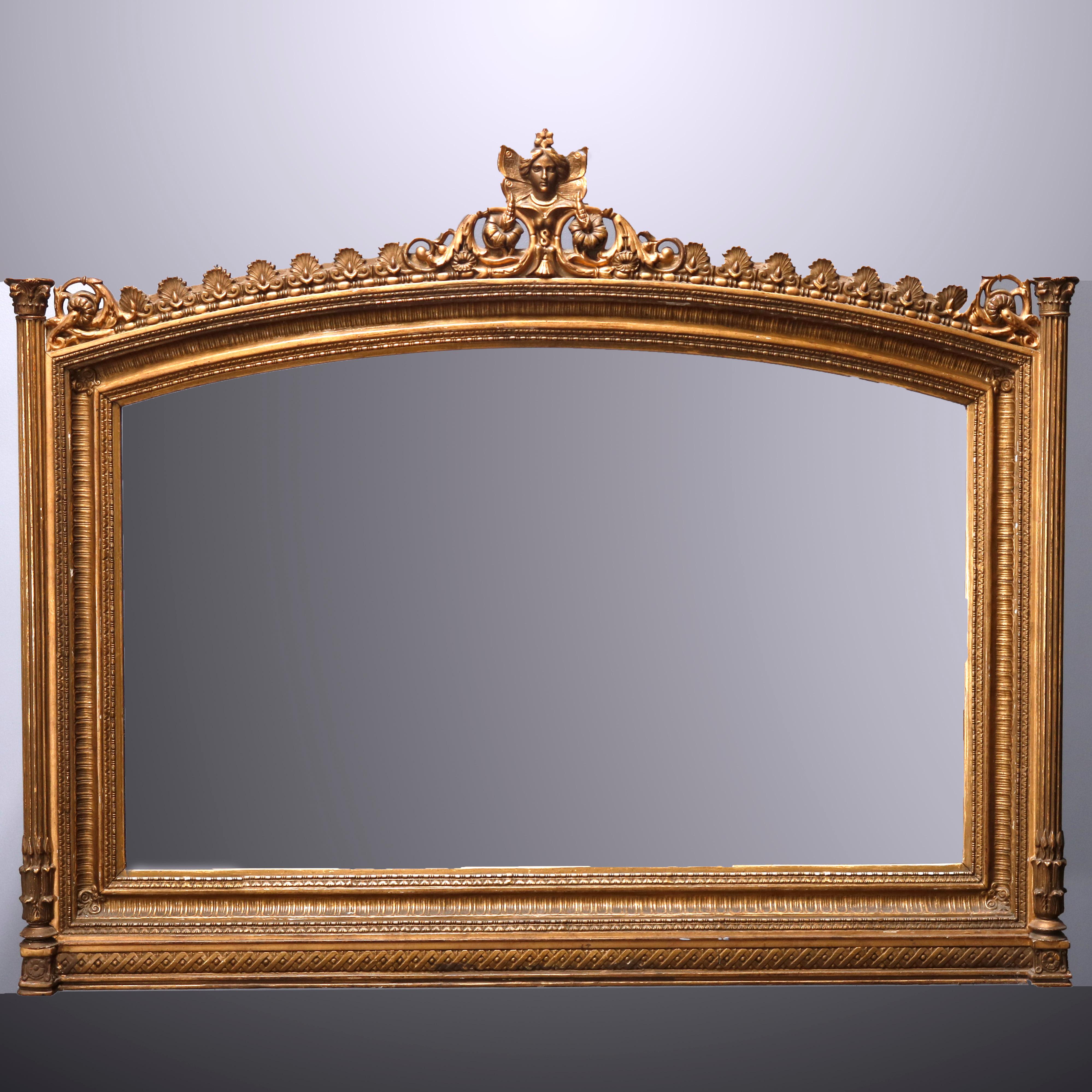 Antique French Empire Figural Giltwood Over Mantle Mirror with Mask 10