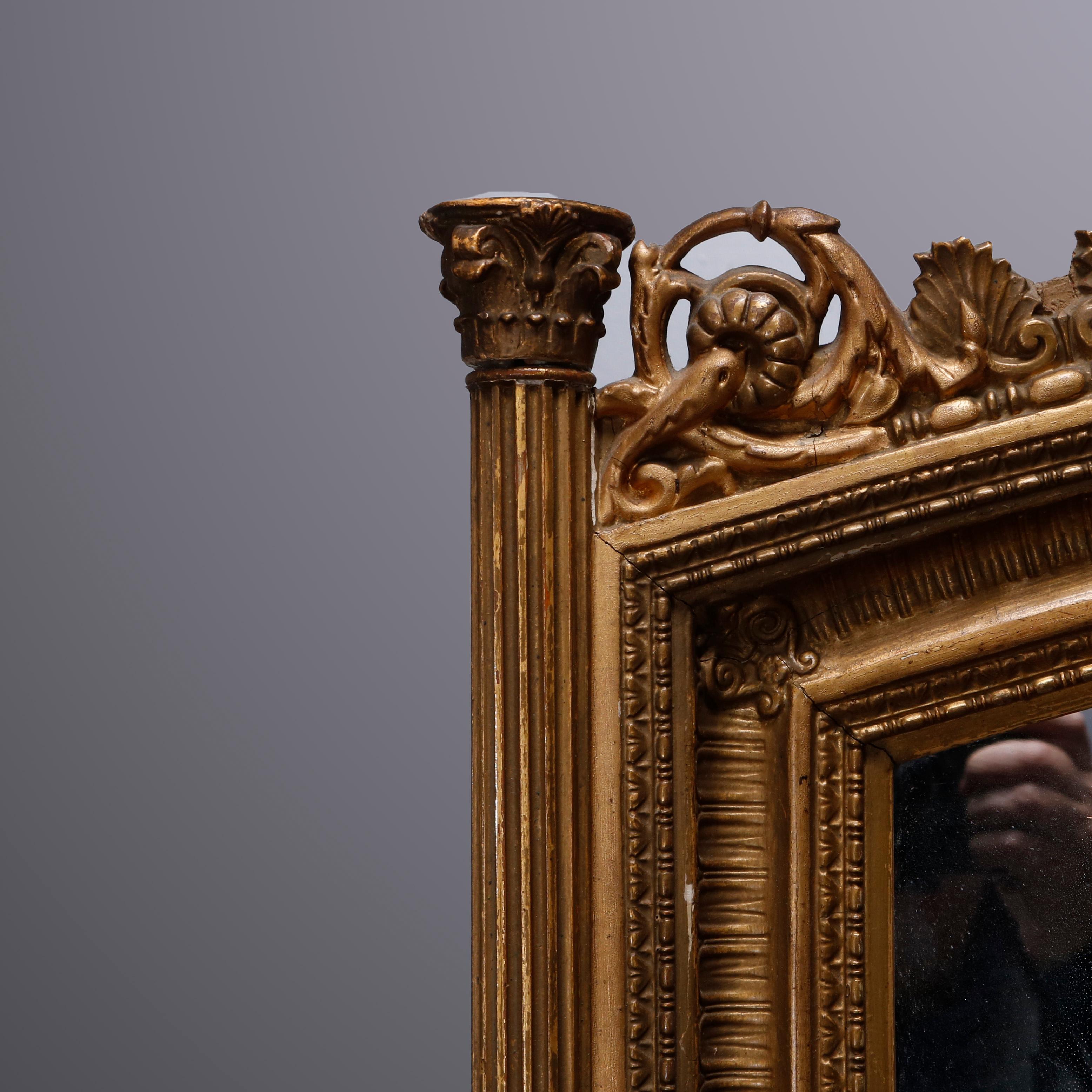 Louis XIV Antique French Empire Figural Giltwood Over Mantle Mirror with Mask