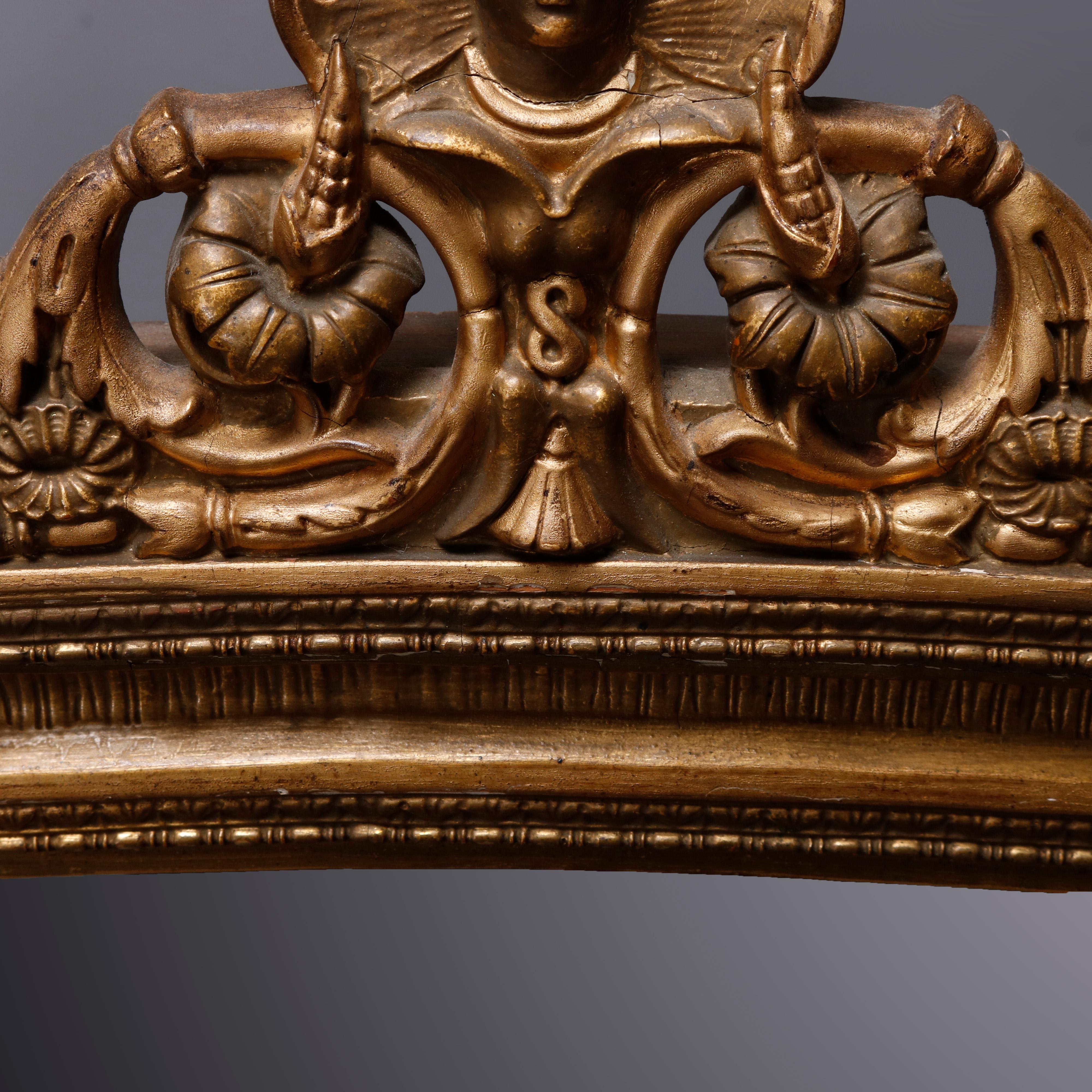 Antique French Empire Figural Giltwood Over Mantle Mirror with Mask 3