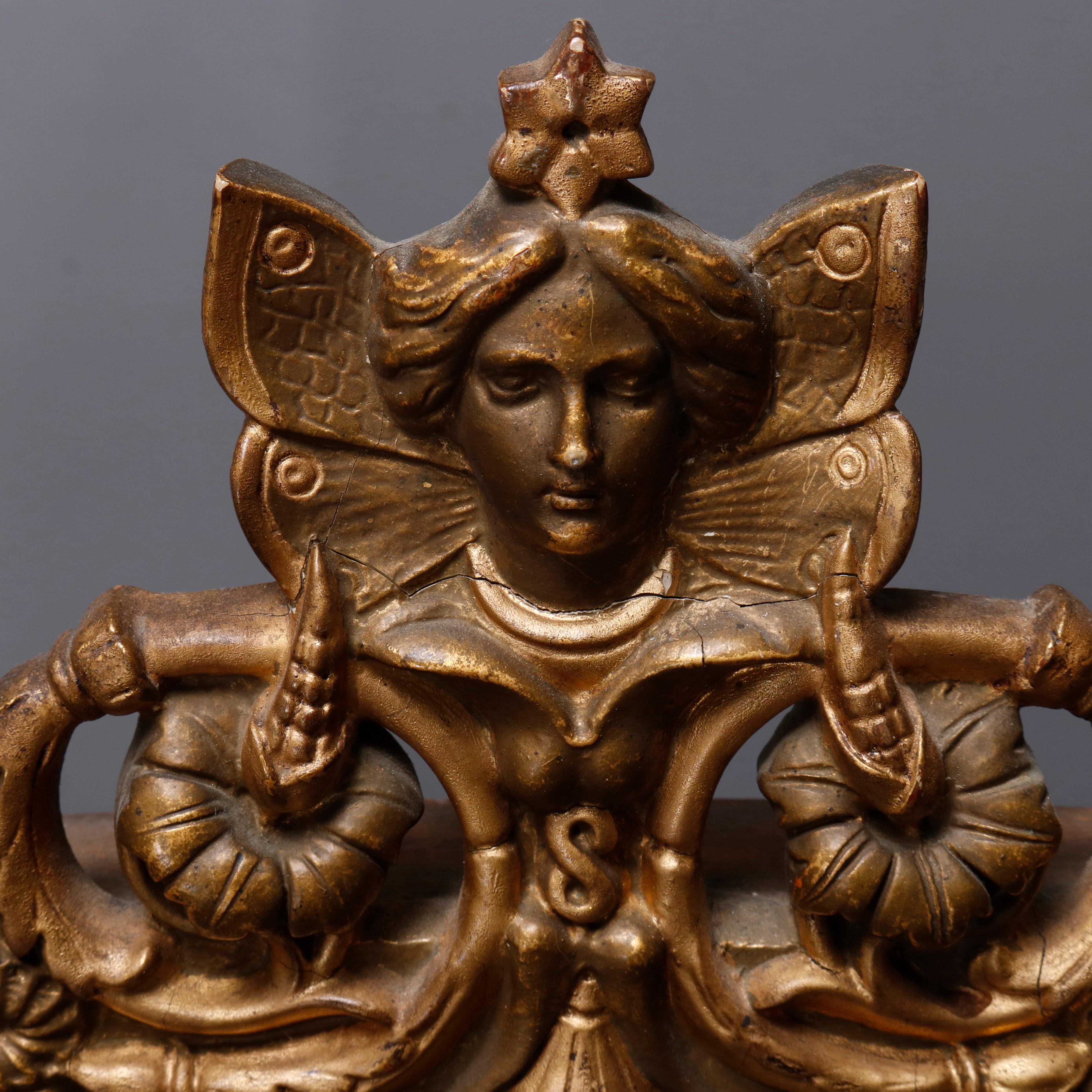 Antique French Empire Figural Giltwood Over Mantle Mirror with Mask 4
