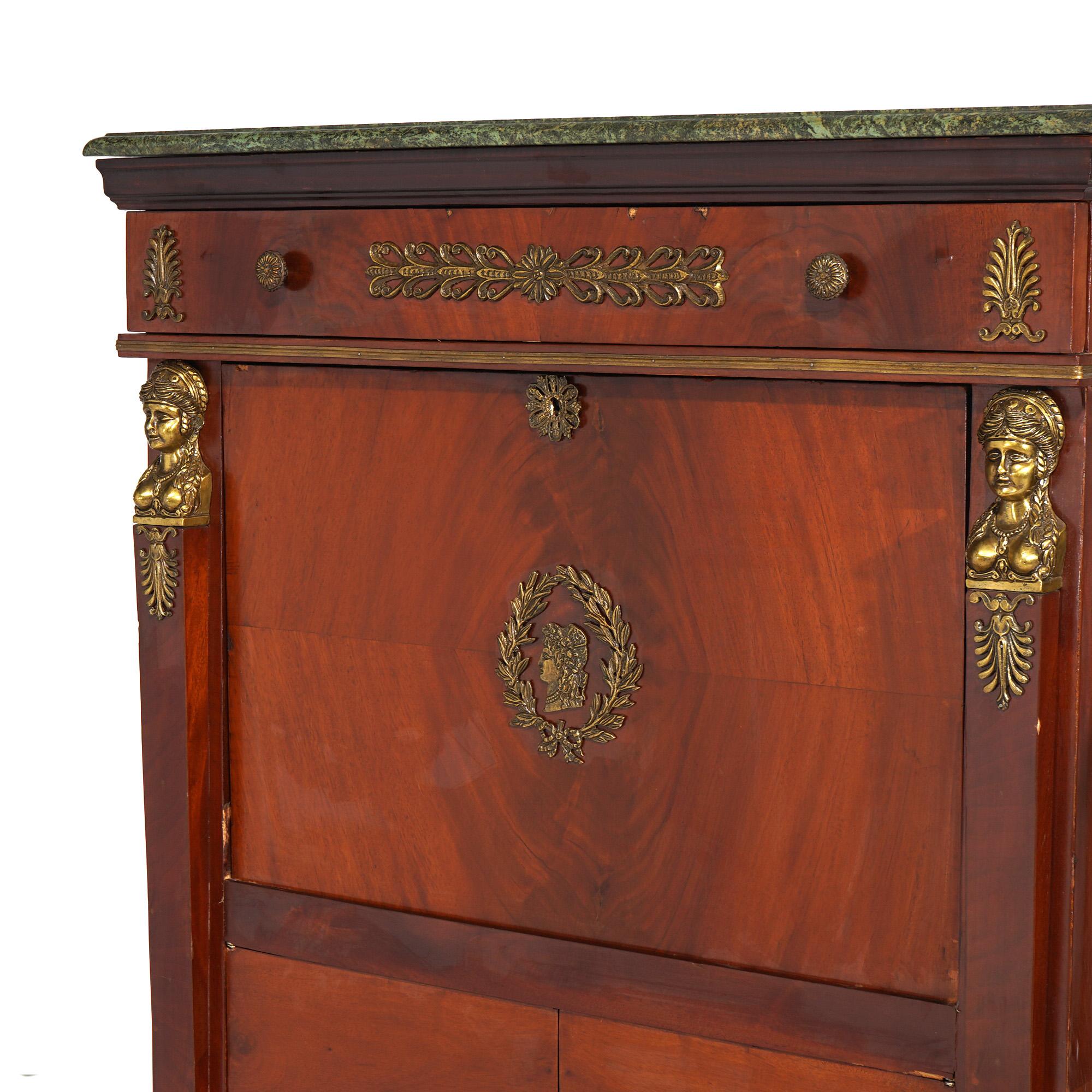 Antique French Empire Flame Mahogany Abattant with Figural Ormolu 19thC in vendita 2