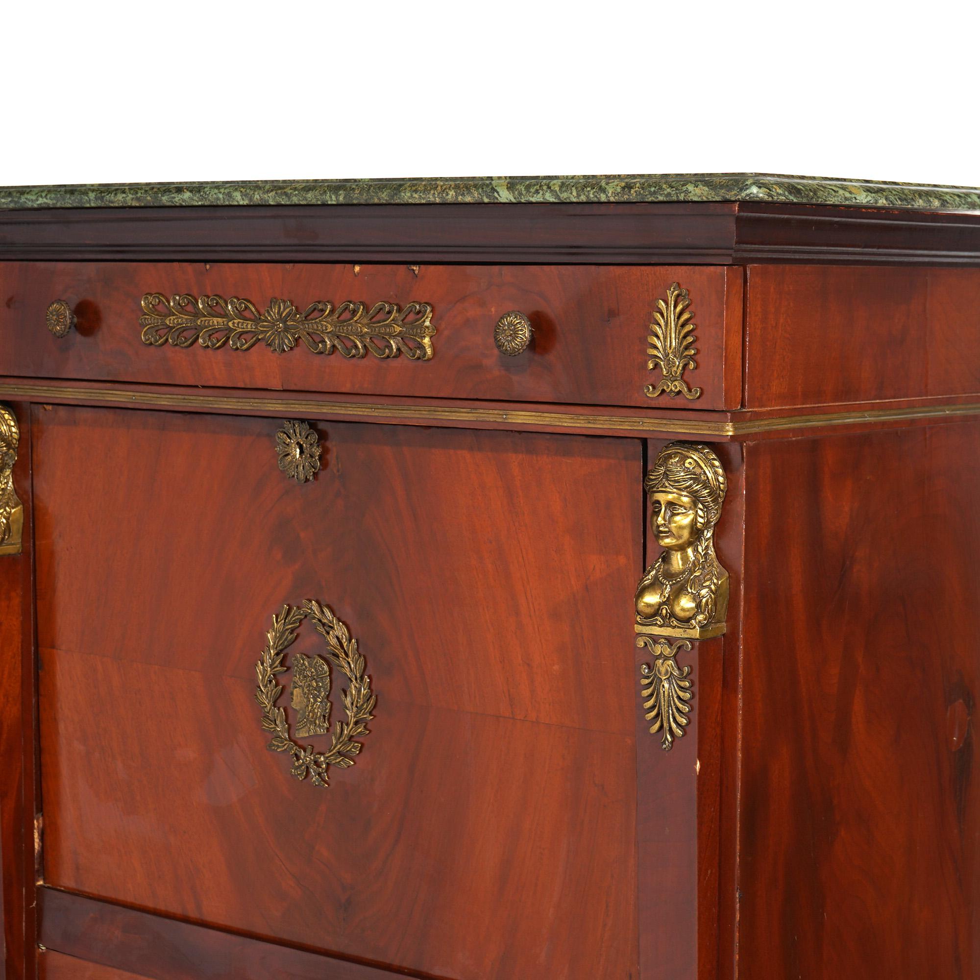Antique French Empire Flame Mahogany Abattant with Figural Ormolu 19thC in vendita 1