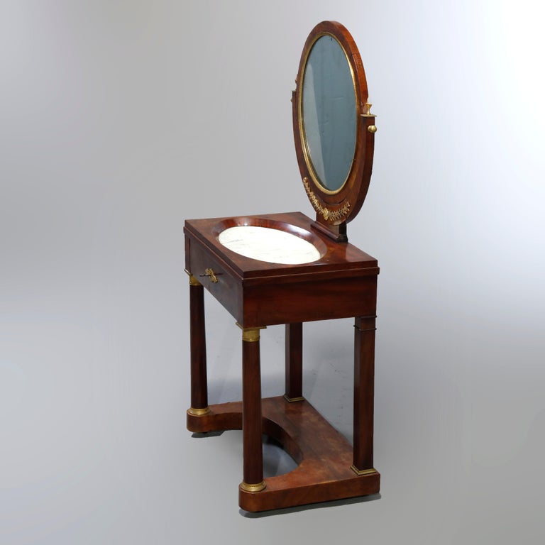 Antique French Empire Flame Mahogany and Ormolu MarbleTop Dressing