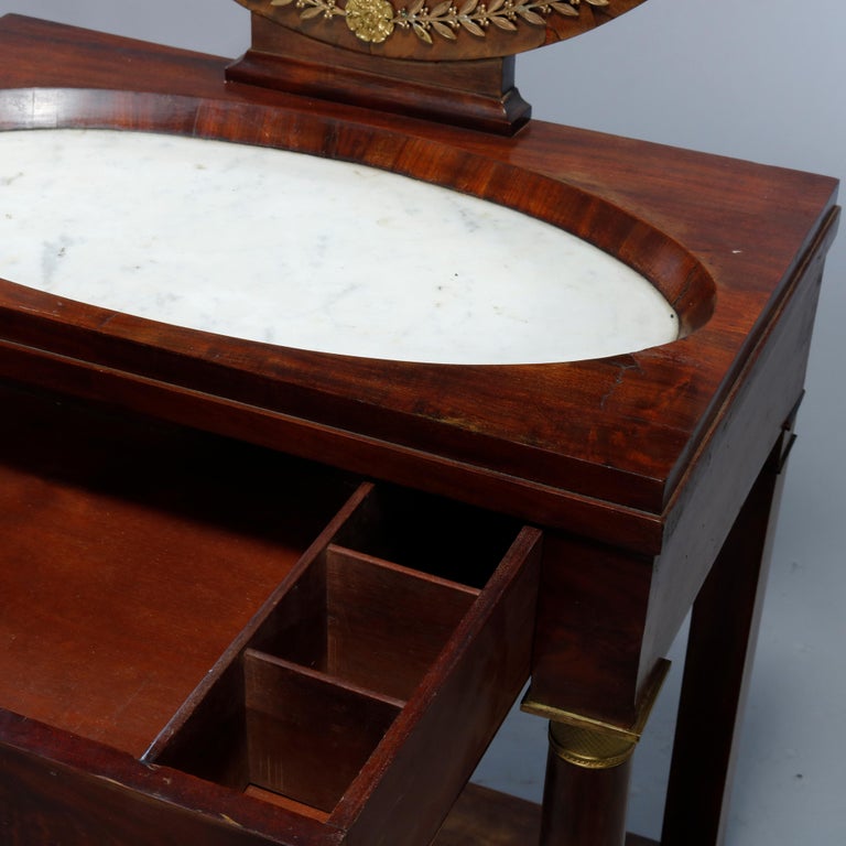 Antique French Empire Flame Mahogany and Ormolu MarbleTop Dressing