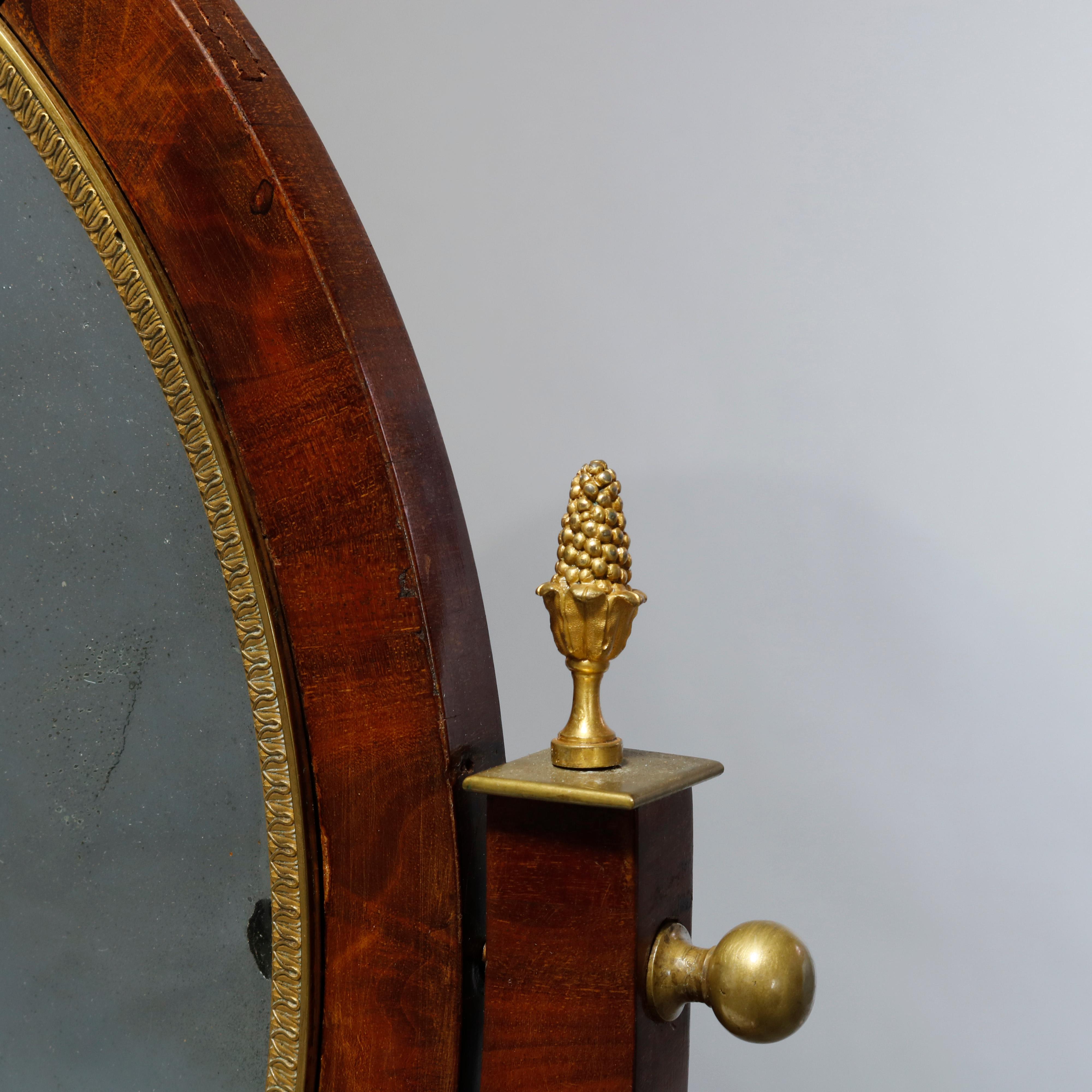 Antique French Empire Flame Mahogany & Ormolu Marble-Top Dressing Table, c 1810 4