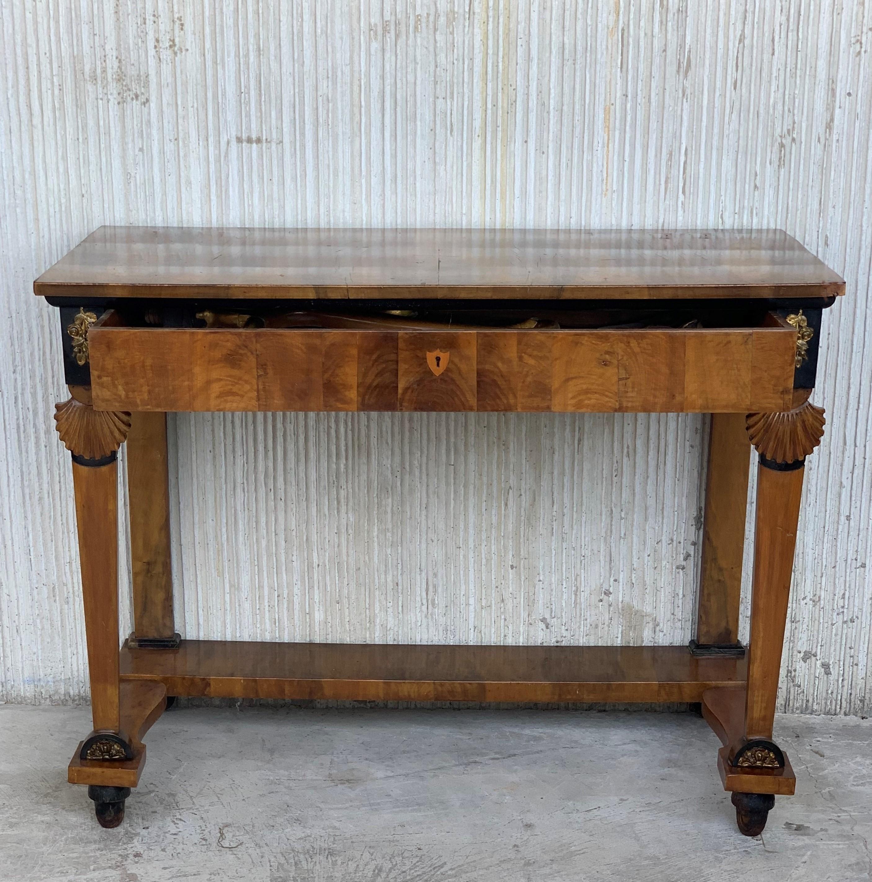 Antique French Empire- Biedermeier fruitwood console table with drawer, early 19th century
stunning and rare Dutch Biedermeier console table, circa 1830s.

In good original condition with minor wear consistent with age and use, preserving a