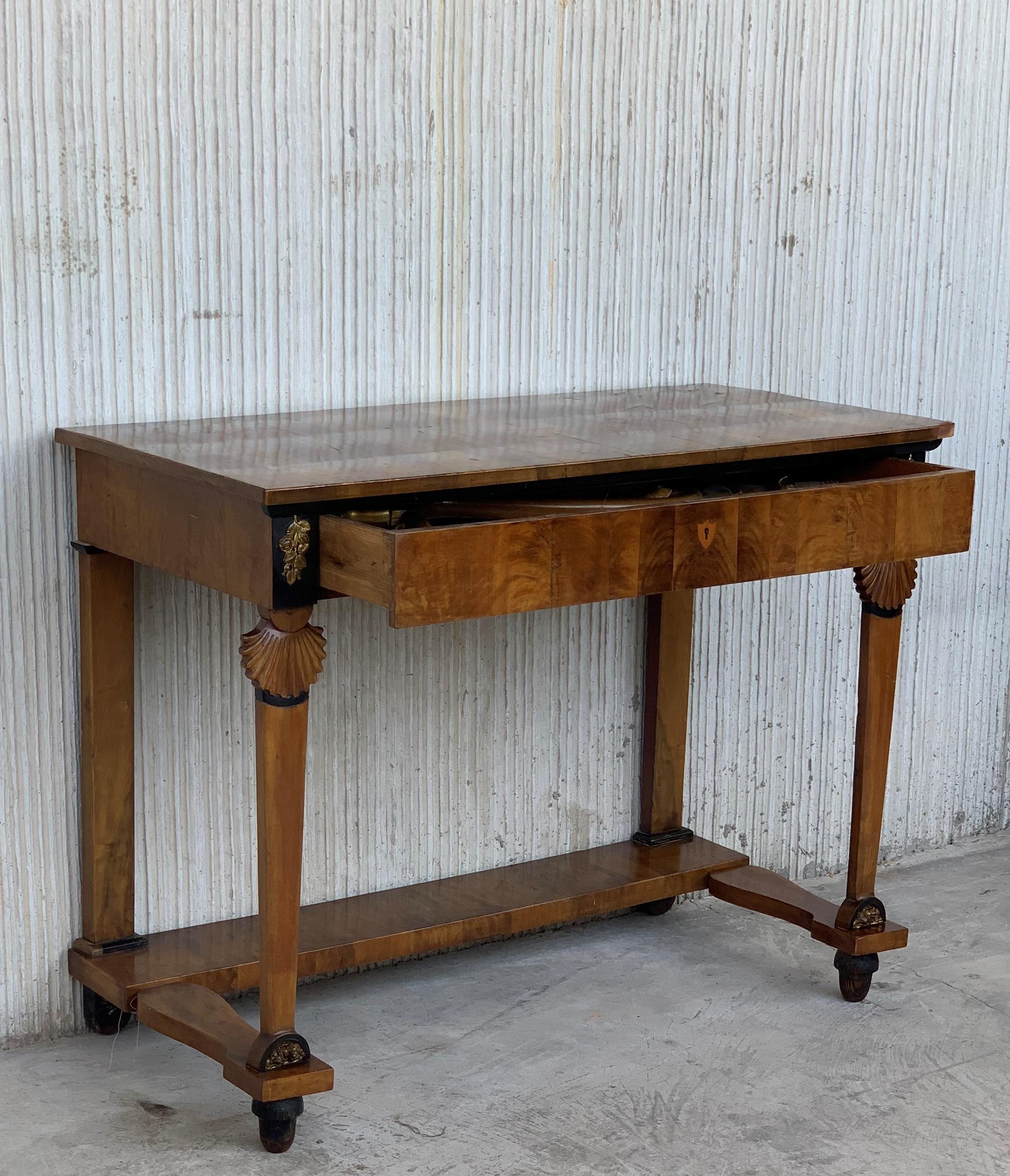 Biedermeier Antique French Empire Fruitwood Console Table with drawer, Early 19th Century